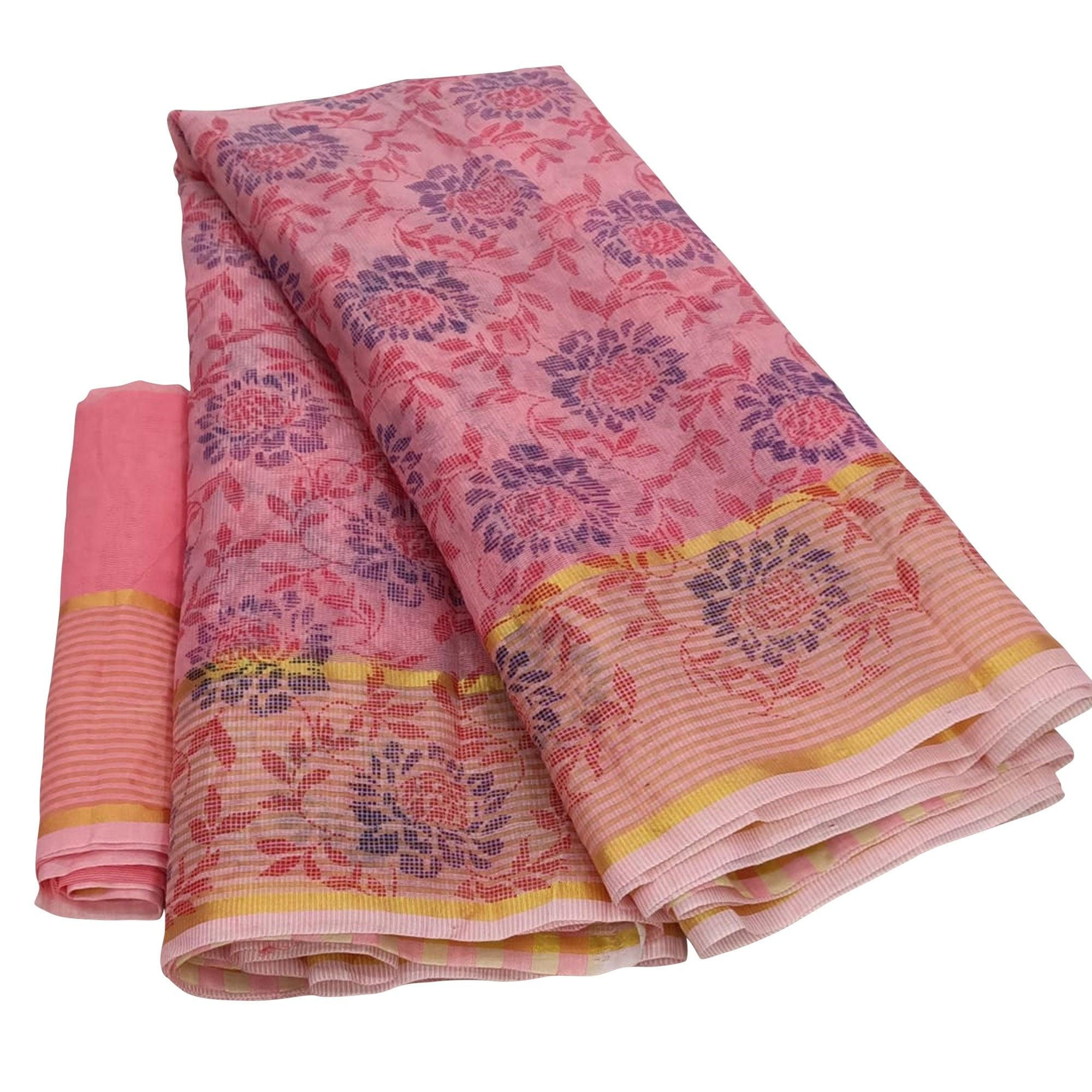 Majesty Pink Colored Casual Wear Floral Printed Net Saree - Peachmode