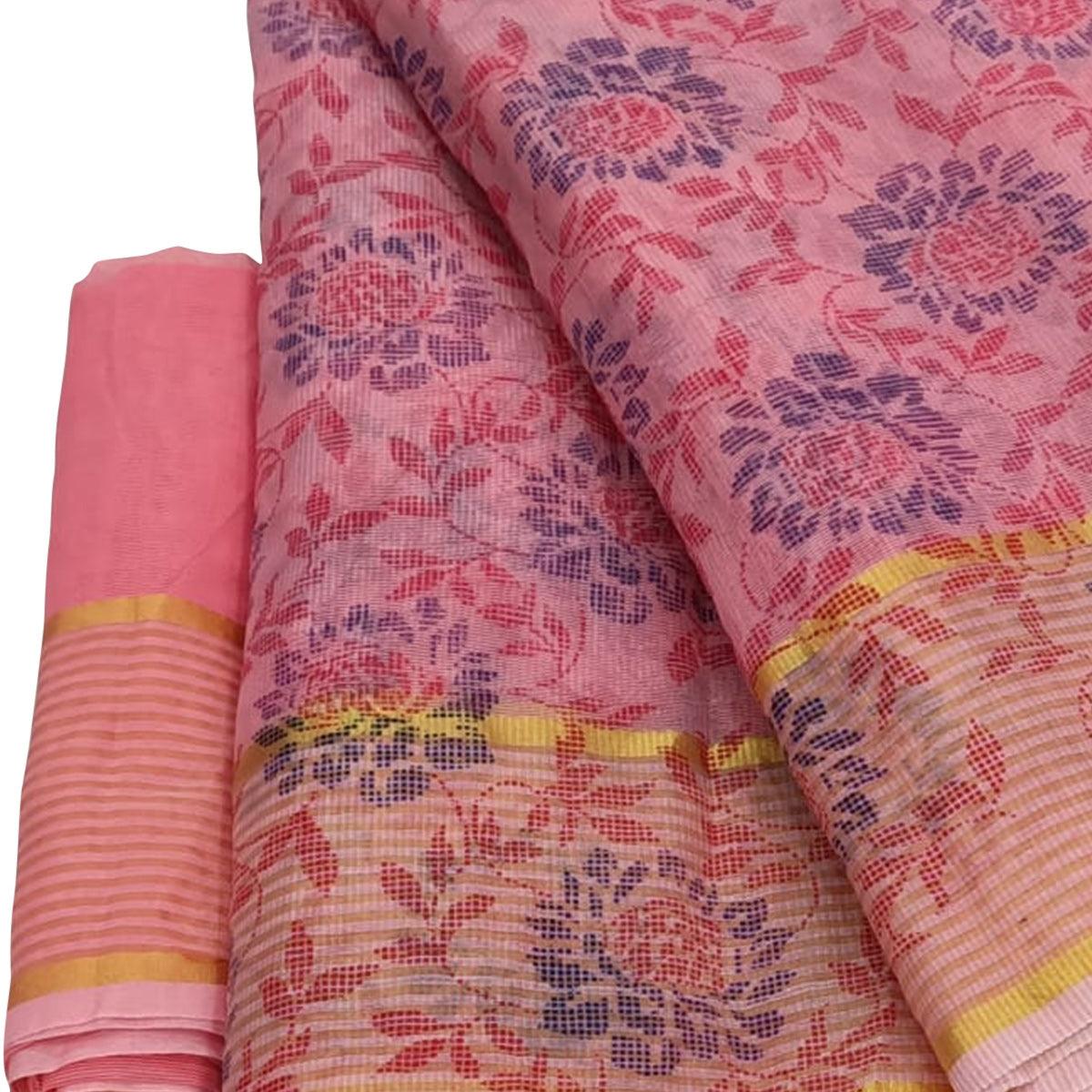 Majesty Pink Colored Casual Wear Floral Printed Net Saree - Peachmode