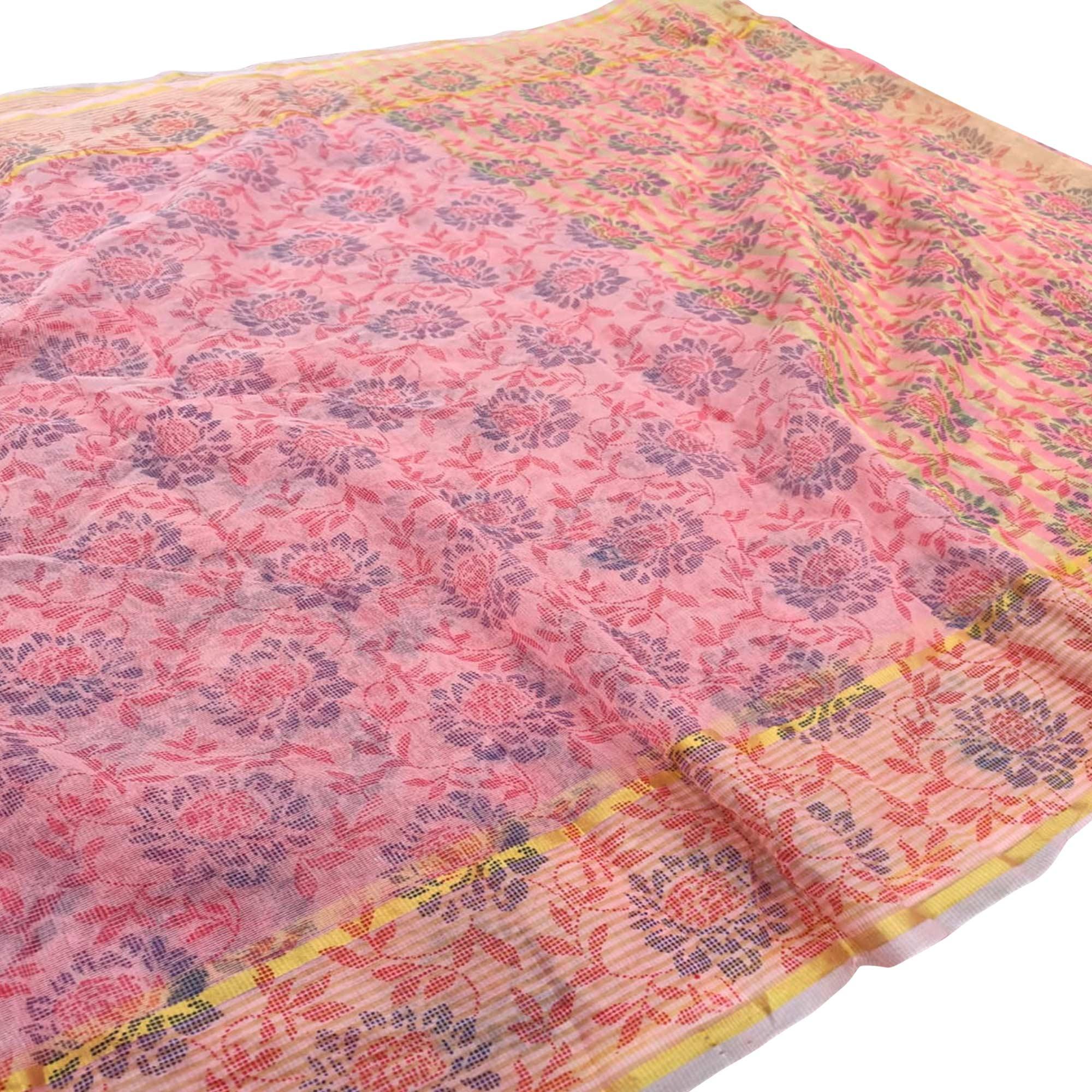 Majesty Pink Colored Casual Wear Floral Printed Net Saree - Peachmode