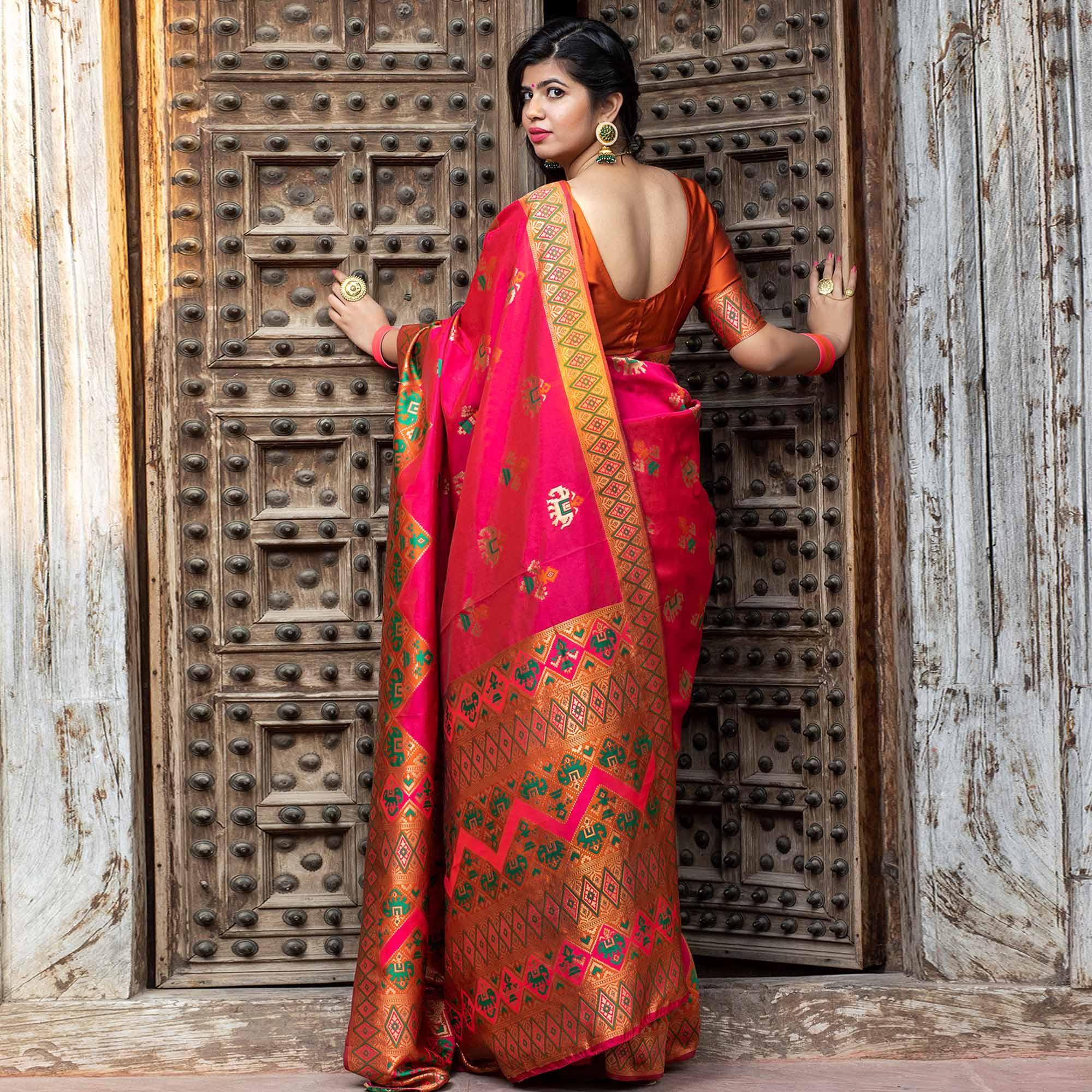 Majesty Pink Colored Festive Wear Woven Patola Silk Saree - Peachmode