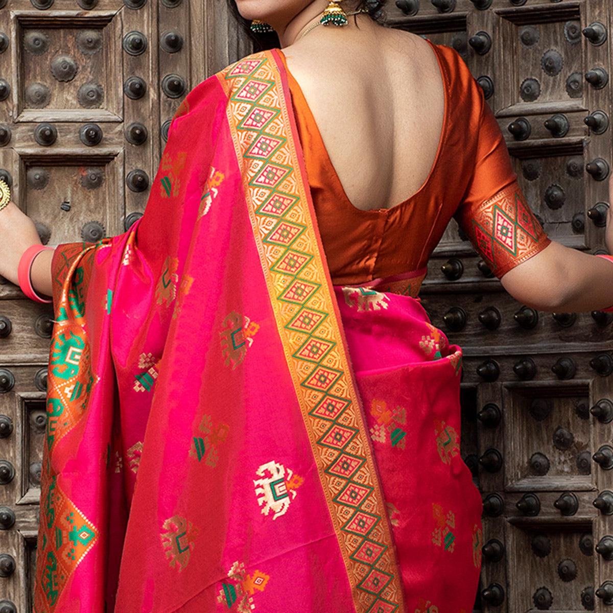 Majesty Pink Colored Festive Wear Woven Patola Silk Saree - Peachmode