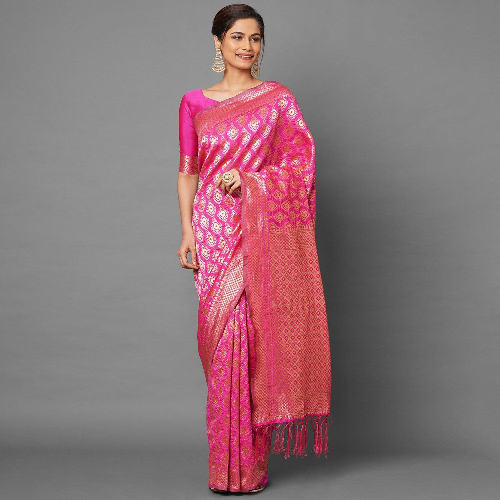 Majesty Pink Colored Festive Wear Woven Silk Saree - Peachmode
