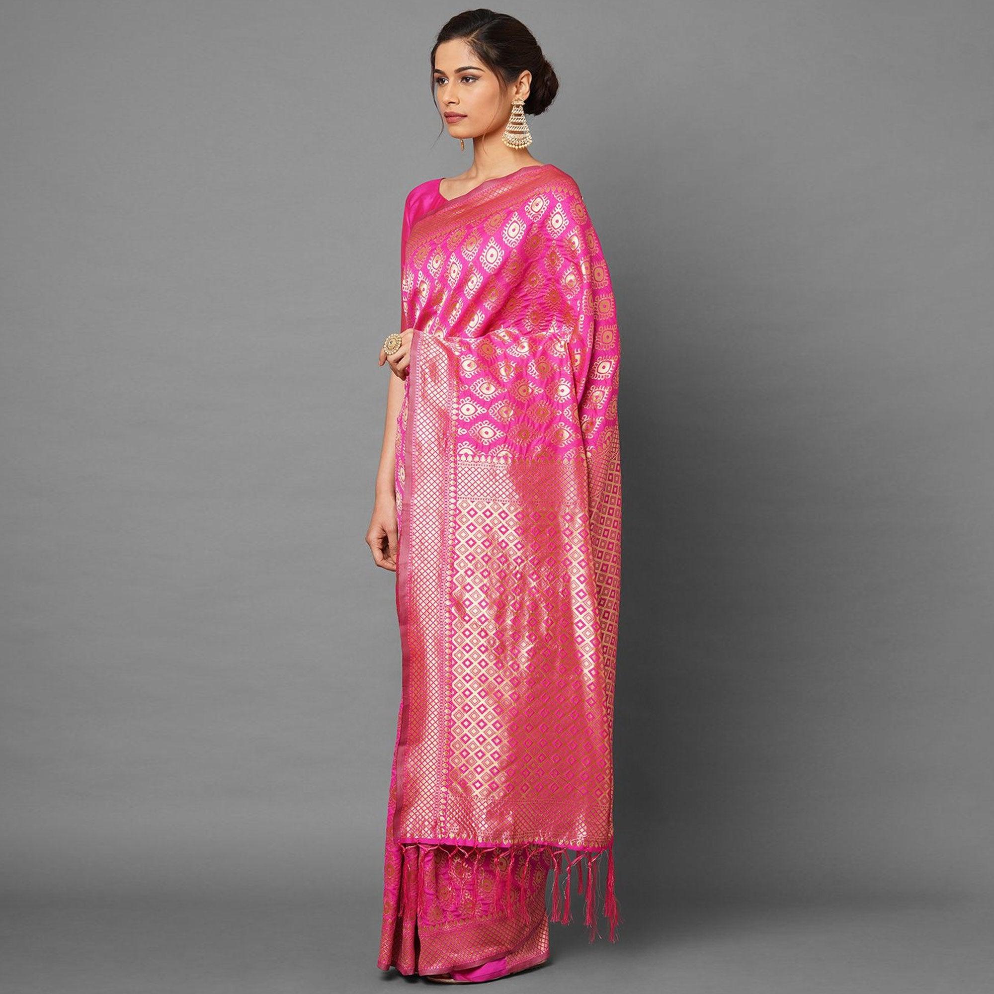 Majesty Pink Colored Festive Wear Woven Silk Saree - Peachmode