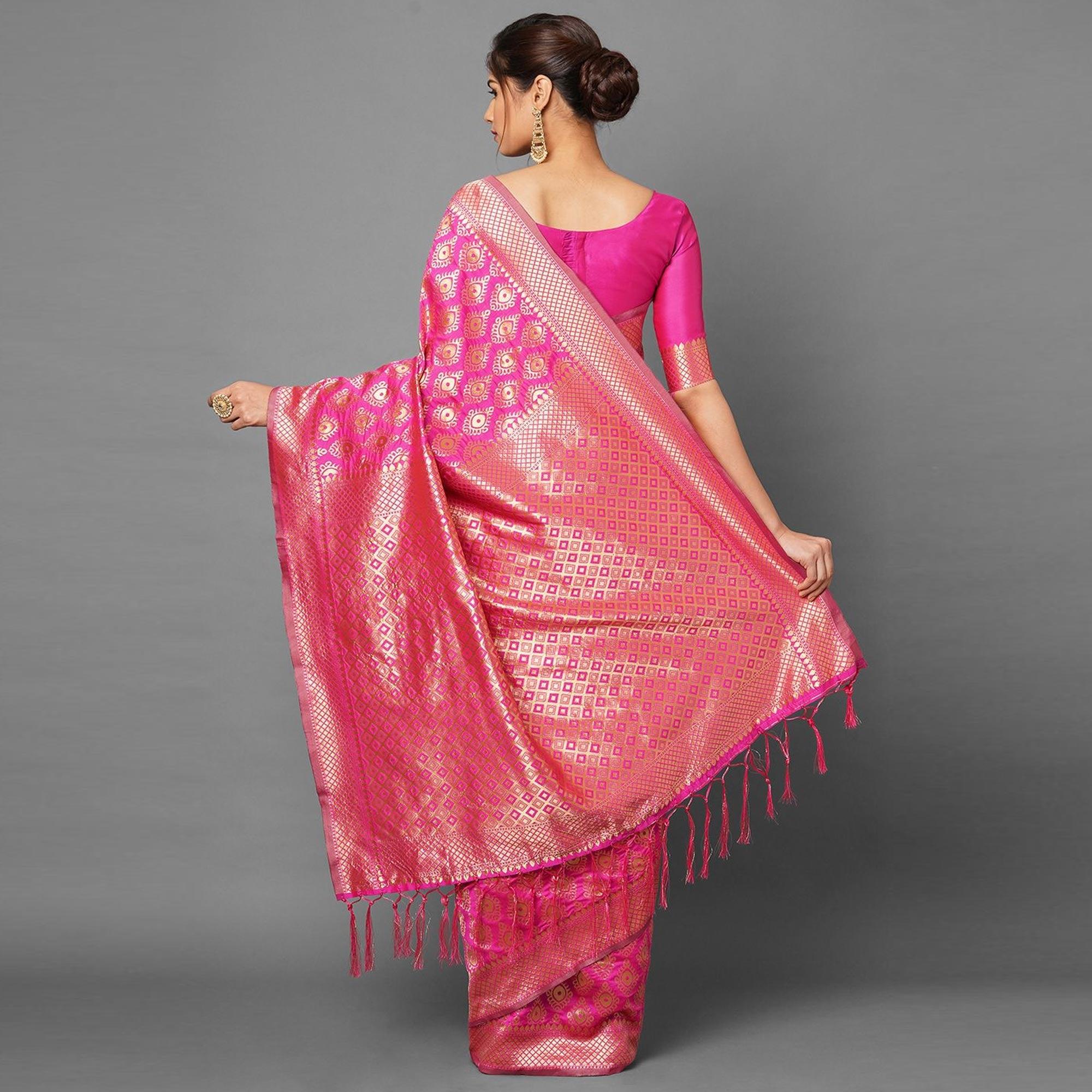 Majesty Pink Colored Festive Wear Woven Silk Saree - Peachmode