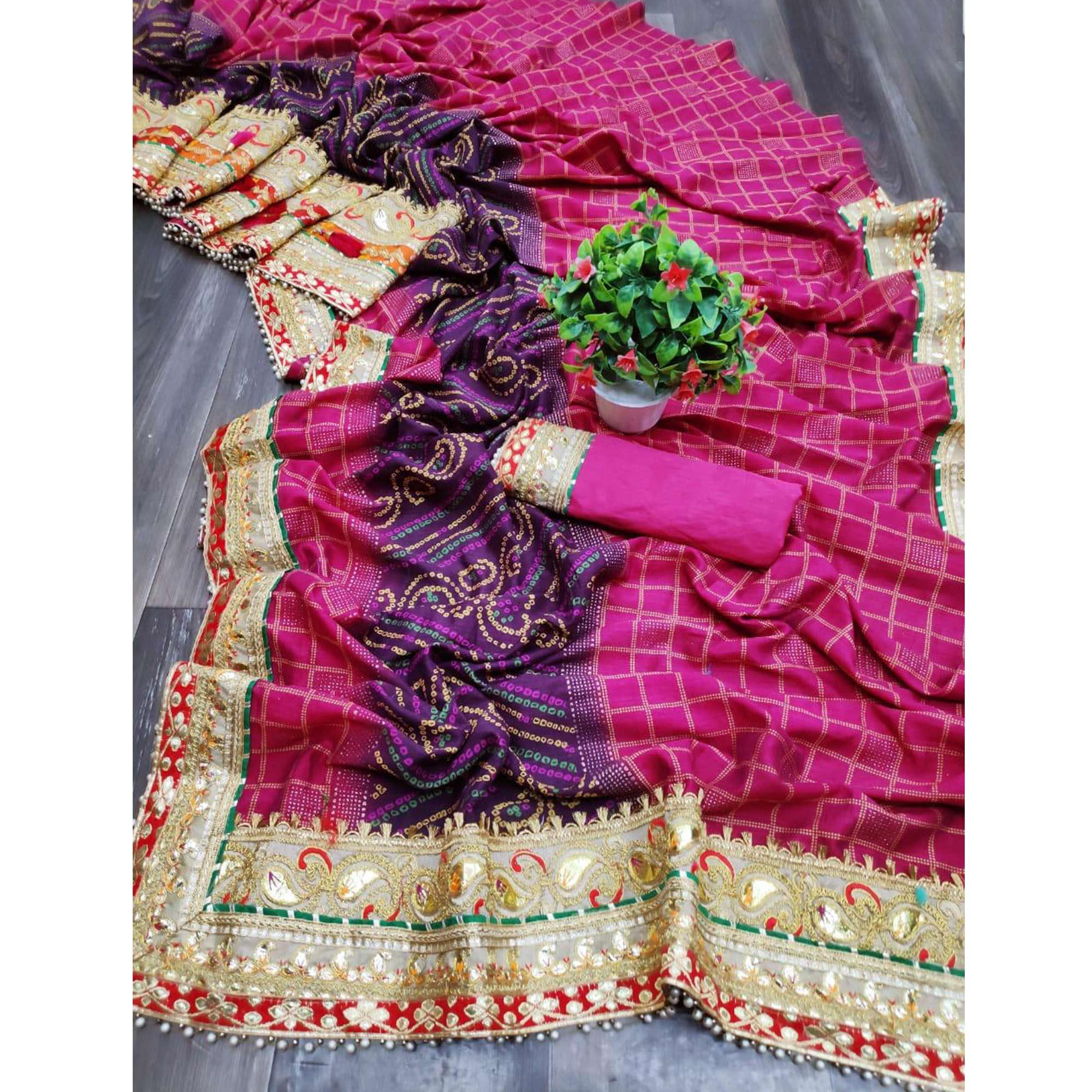 Majesty Pink Colored Festive Wear Zari Work Vichitra Silk Saree - Peachmode