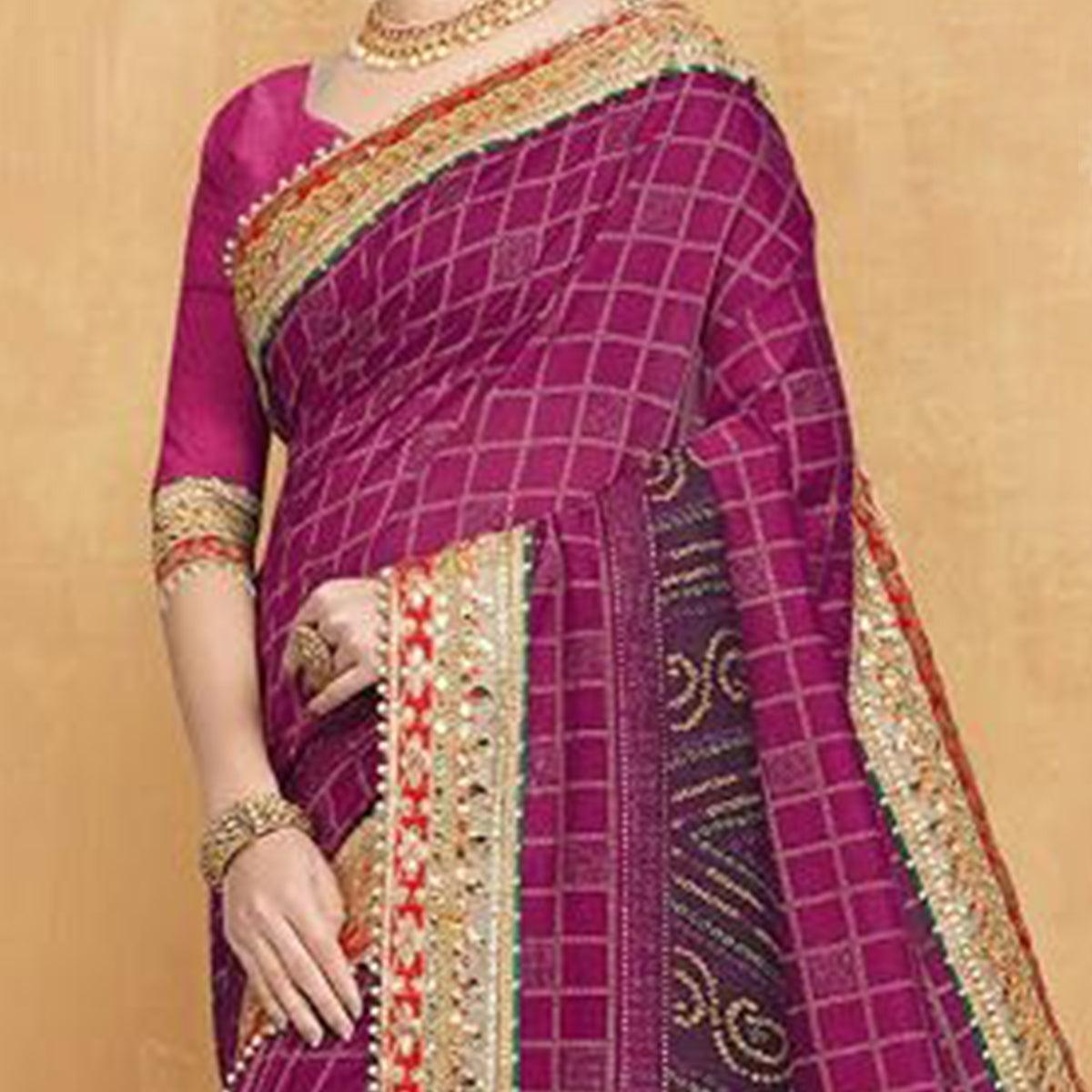 Majesty Pink Colored Festive Wear Zari Work Vichitra Silk Saree - Peachmode