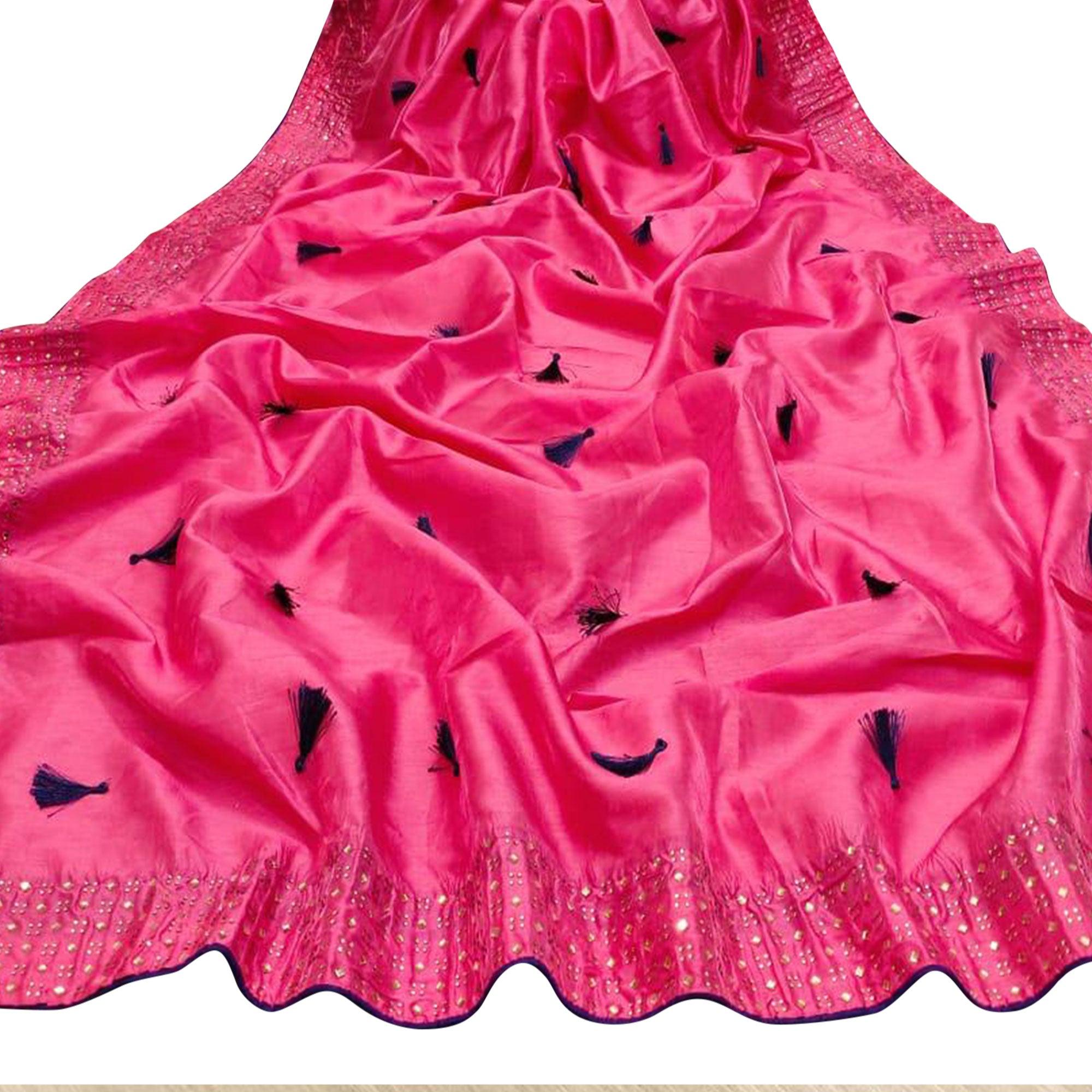 Majesty Pink Colored Partywear Diamond Work Art Silk Saree - Peachmode