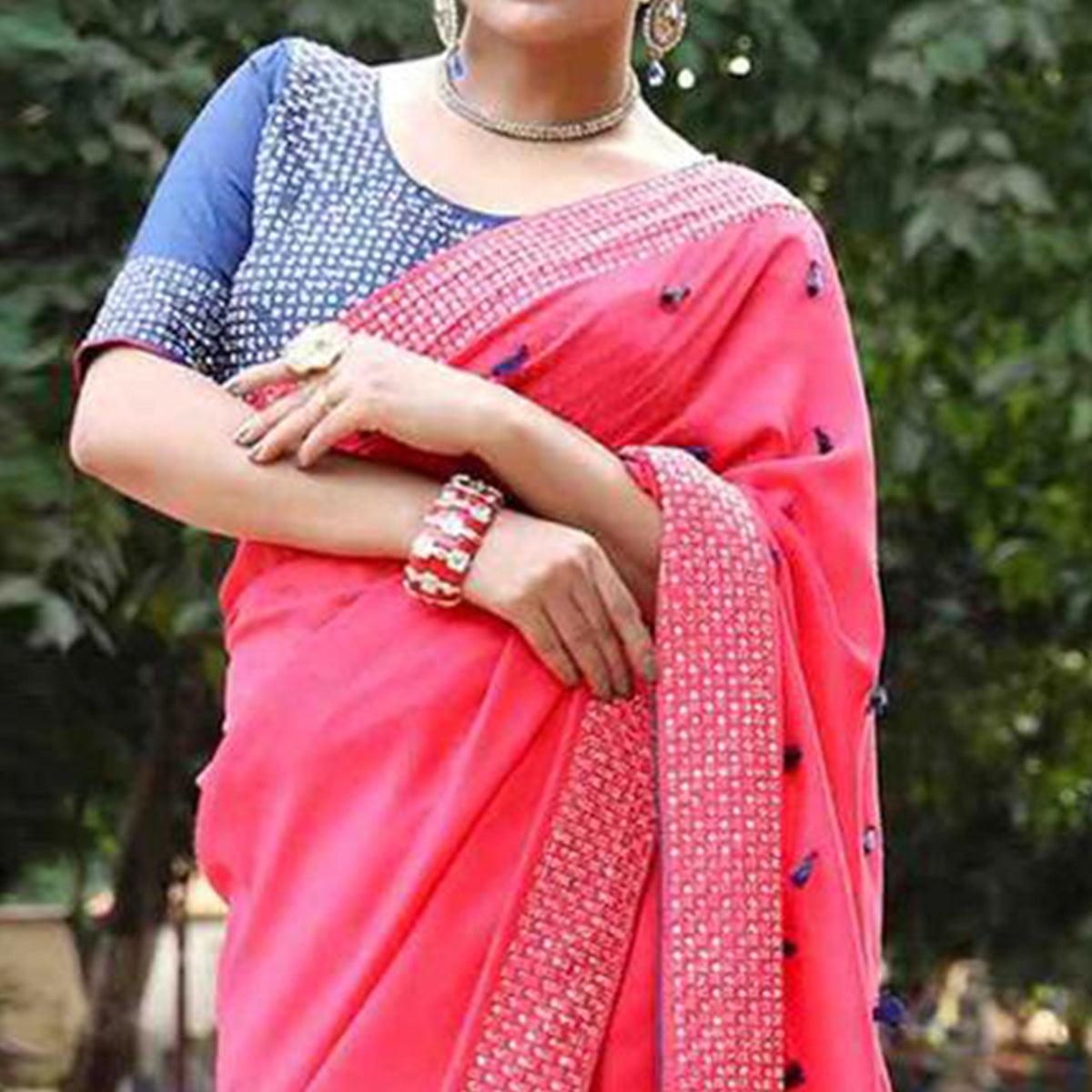 Majesty Pink Colored Partywear Diamond Work Art Silk Saree - Peachmode