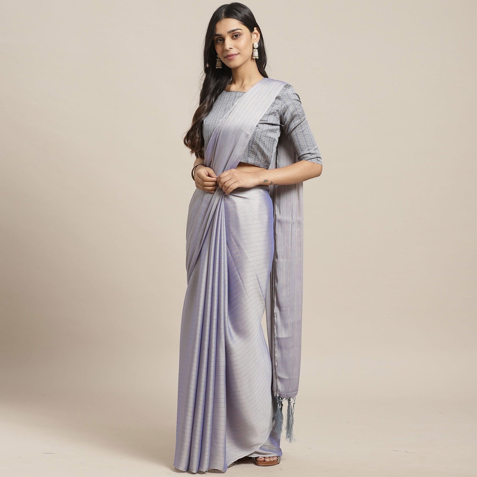 Majesty Purple Colored Casual Wear Printed Poly Georgette Saree - Peachmode
