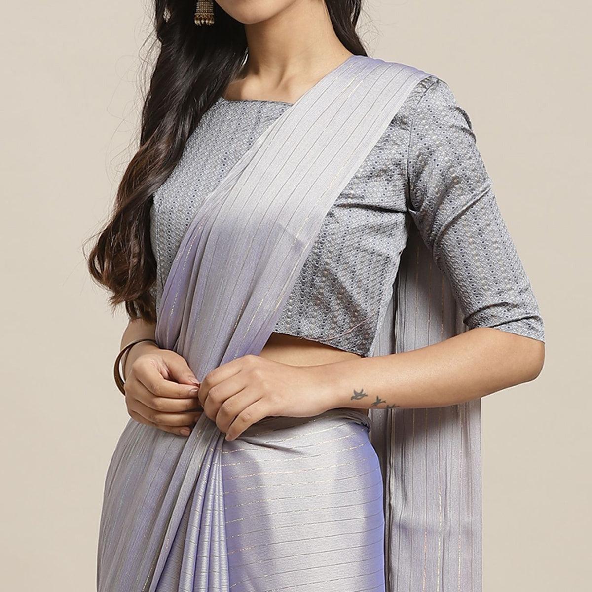 Majesty Purple Colored Casual Wear Printed Poly Georgette Saree - Peachmode