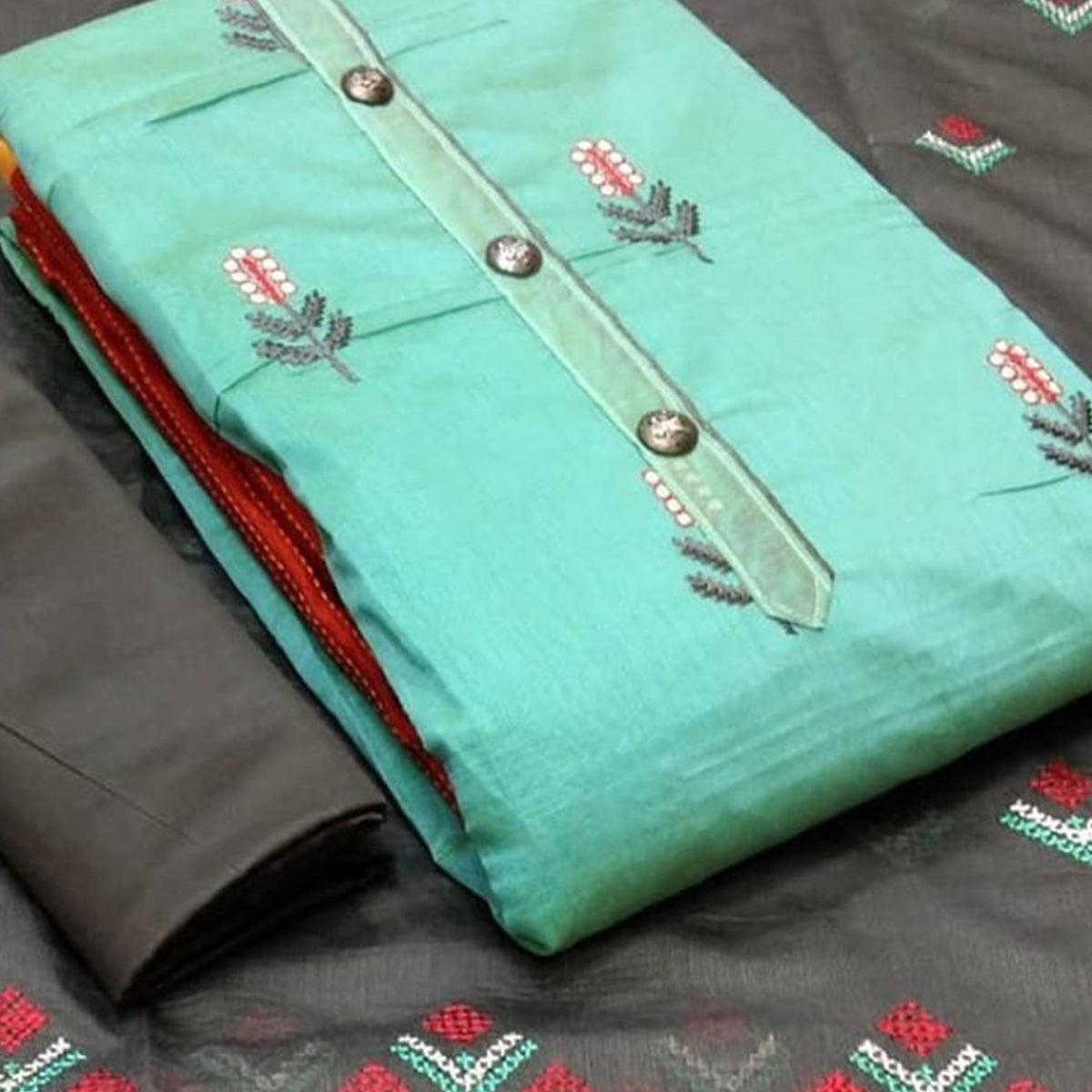 Majesty Rama Colored Casual Wear Embroidered Modal Chanderi Dress Material - Peachmode