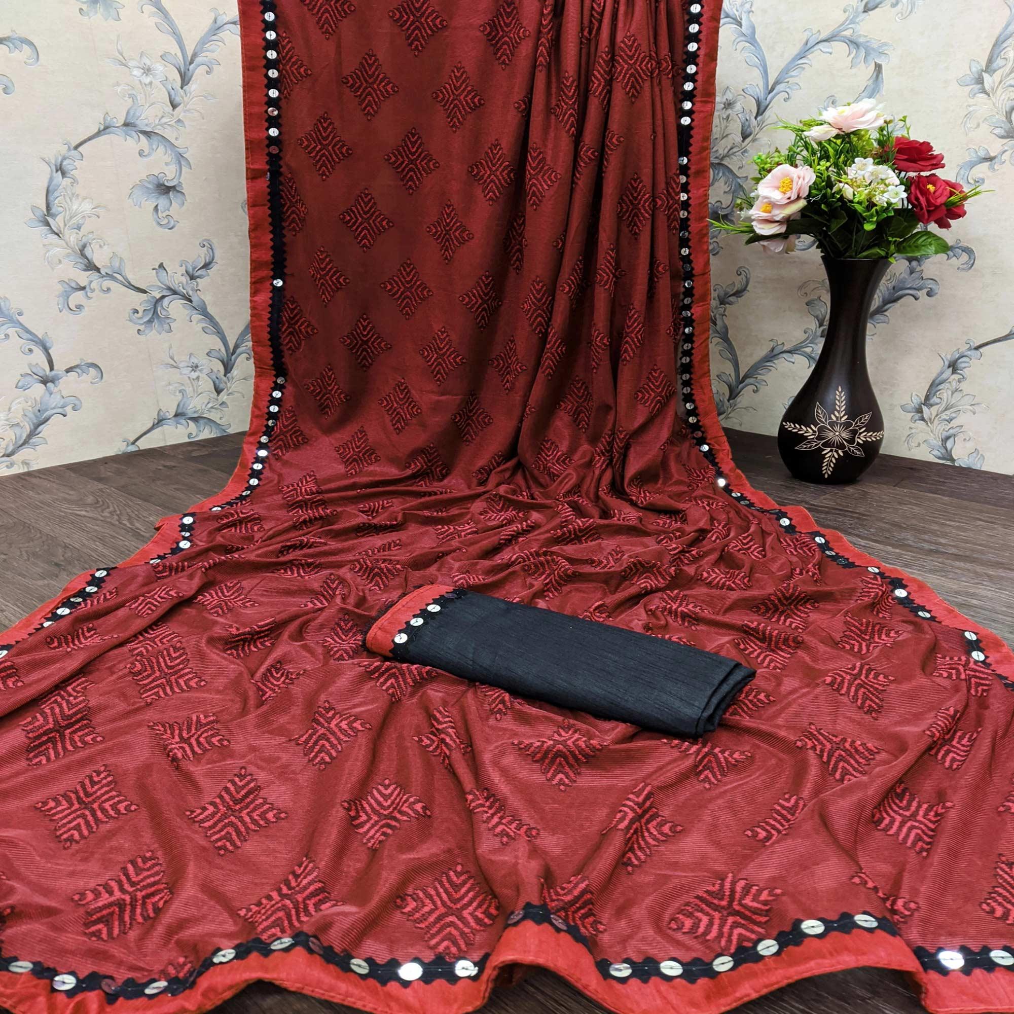 Majesty Red Colored Festive Wear Woven Art Silk Saree - Peachmode