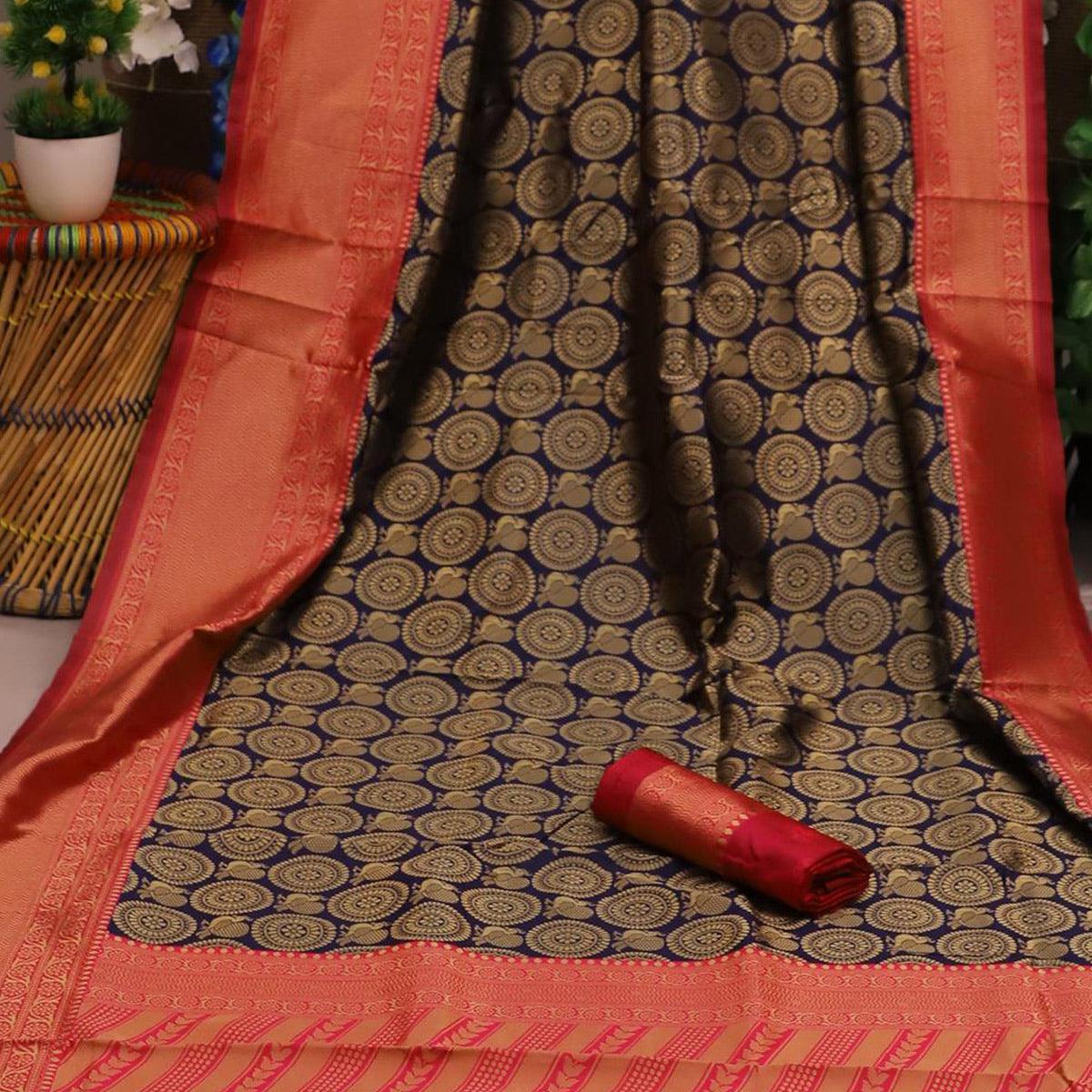 Majesty Violet Colored Festive Wear Woven Soft Silk Saree - Peachmode