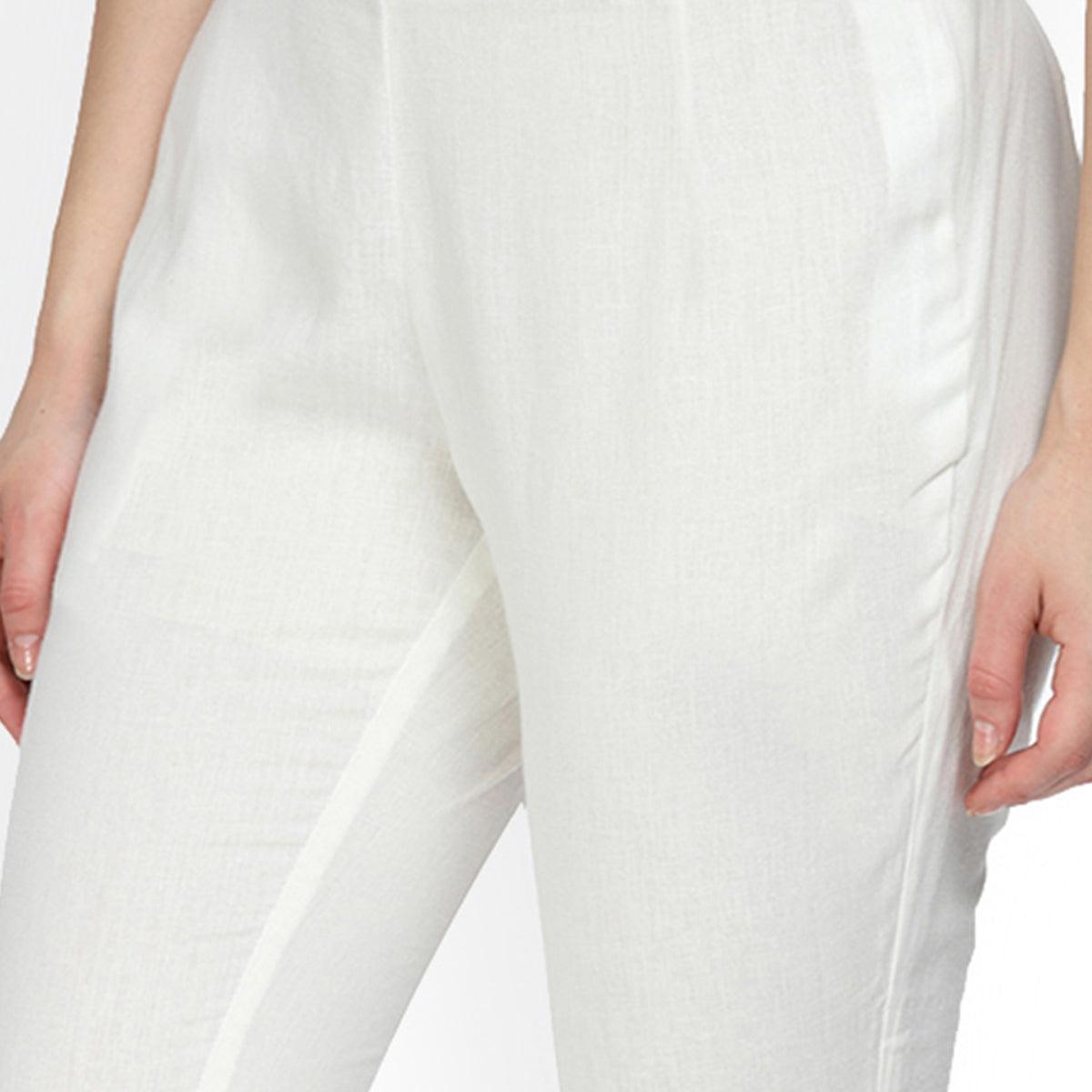 Majesty White Colored Casual Wear Cotton Pant - Peachmode