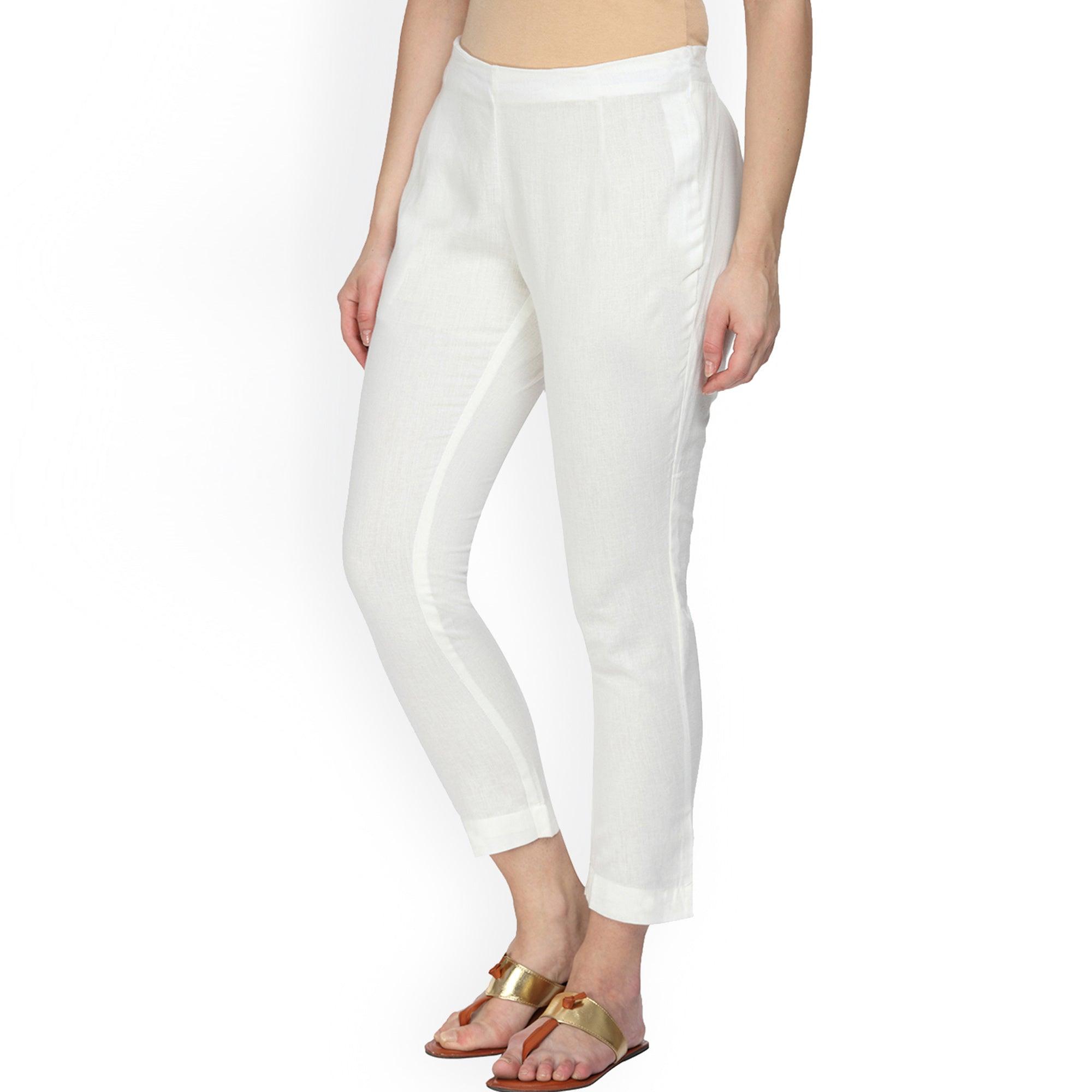 Majesty White Colored Casual Wear Cotton Pant - Peachmode