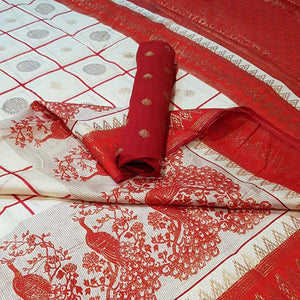 Majesty White Colored Festive Wear Foil Printed Silk Saree - Peachmode