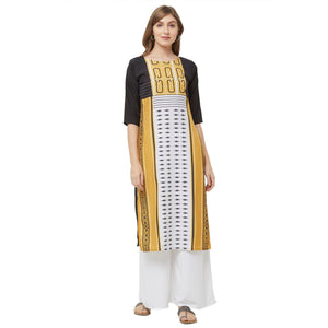 Majesty White-Yellow Colored Casual Printed Crepe Kurti - Peachmode