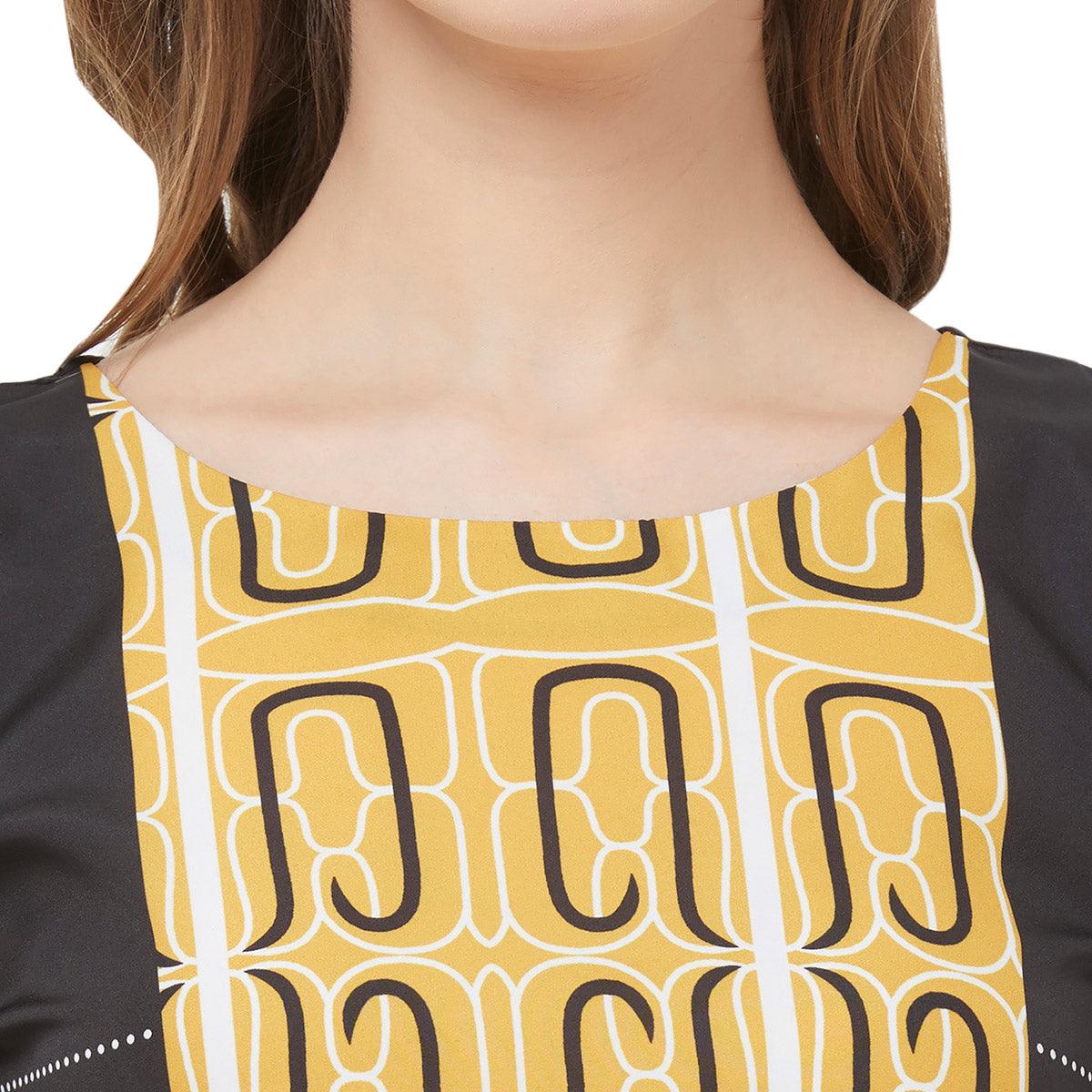 Majesty White-Yellow Colored Casual Printed Crepe Kurti - Peachmode