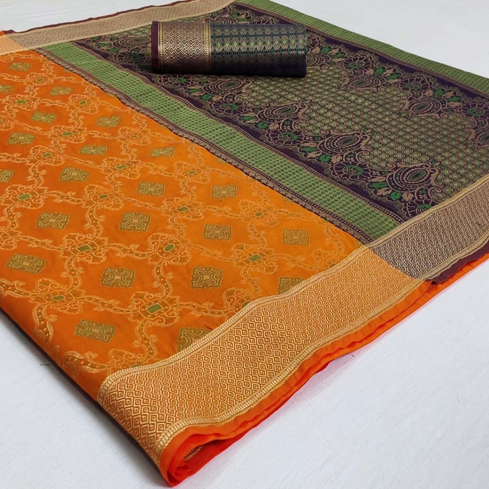 Majesty Yellow Colored Festive Wear Woven Silk Saree - Peachmode