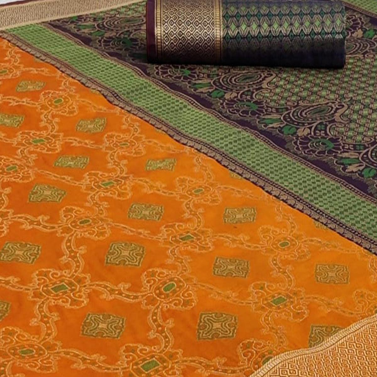 Majesty Yellow Colored Festive Wear Woven Silk Saree - Peachmode