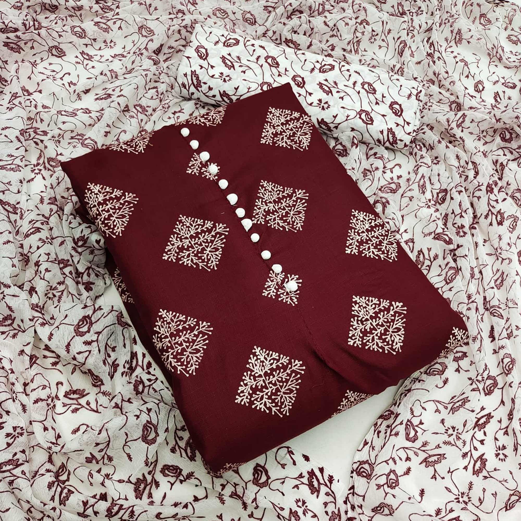 Maroon And Grey Dress Material Pack Of 2 - Peachmode