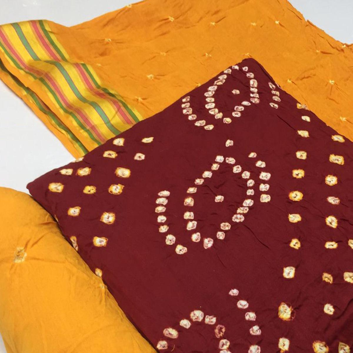 Maroon Bandhani Printed Pure Cotton Dress Material - Peachmode