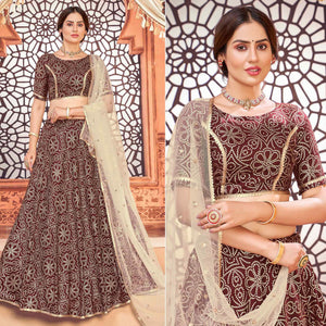 Maroon Bandhani Printed Tapetta Silk Lehenga Choli - Peachmode