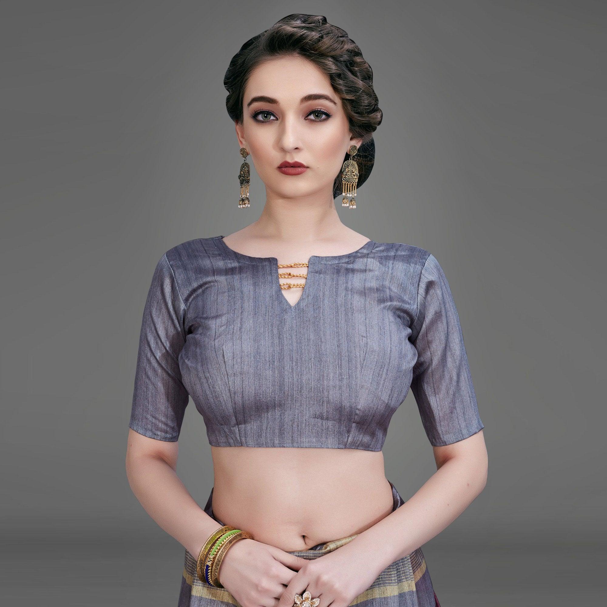 Maroon Casual Art Silk Printed Saree With Unstitched Blouse - Peachmode