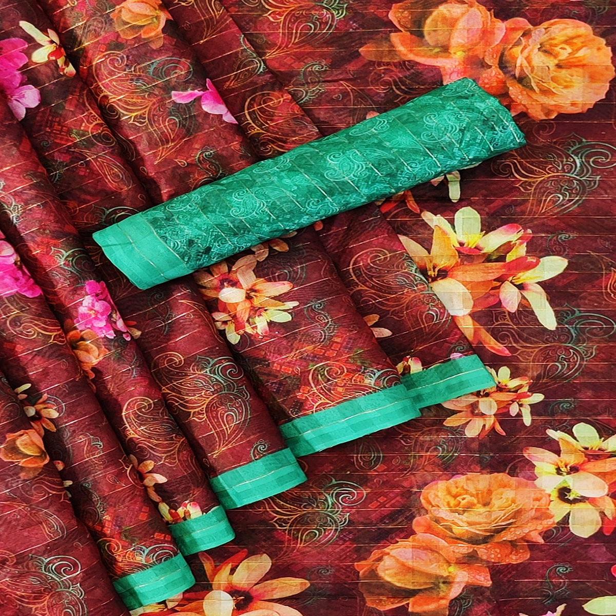 Maroon Casual Wear Digital Printed Cotton Silk Saree - Peachmode