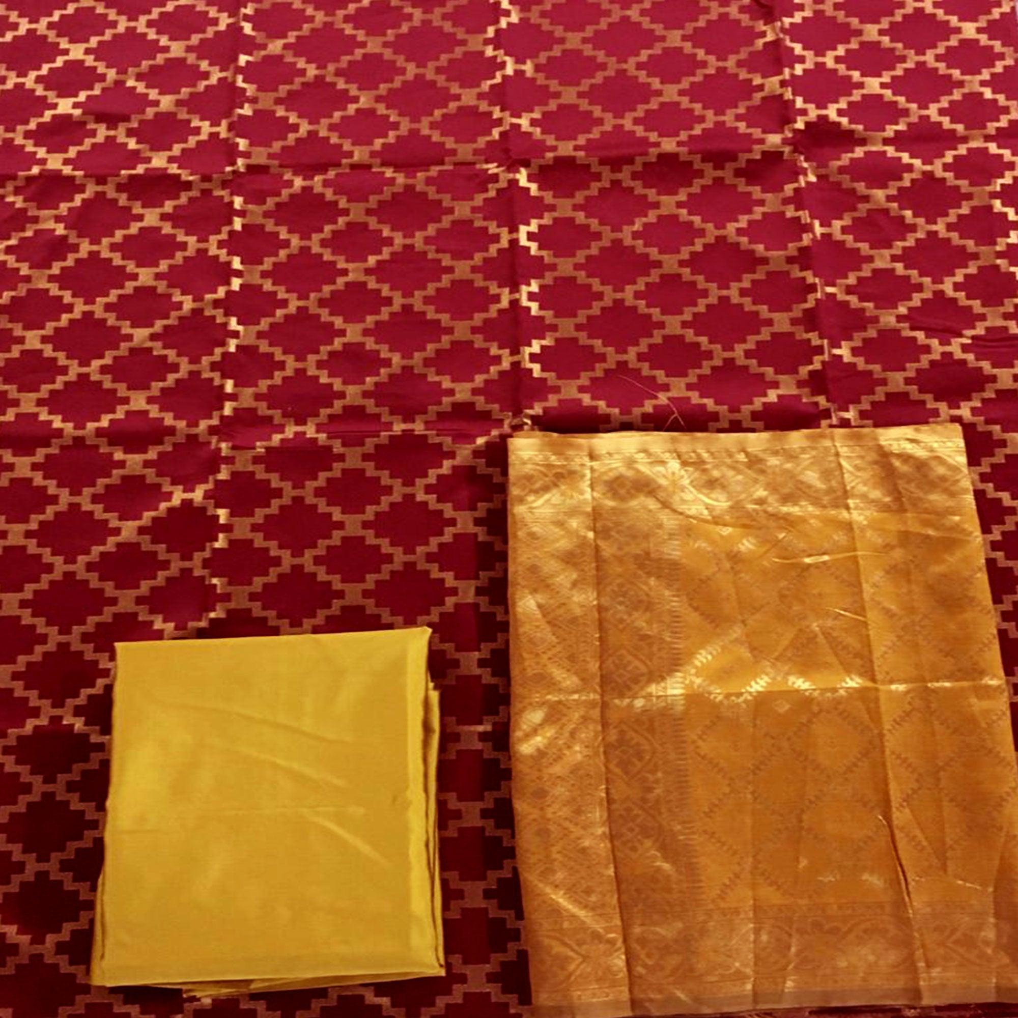 Maroon Casual Wear Embroidered Banarasi Silk Dress Material - Peachmode