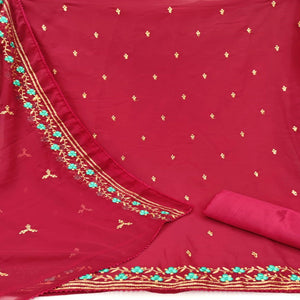 Maroon Casual Wear Floral Embroidery Work Georgette Dress Material - Peachmode