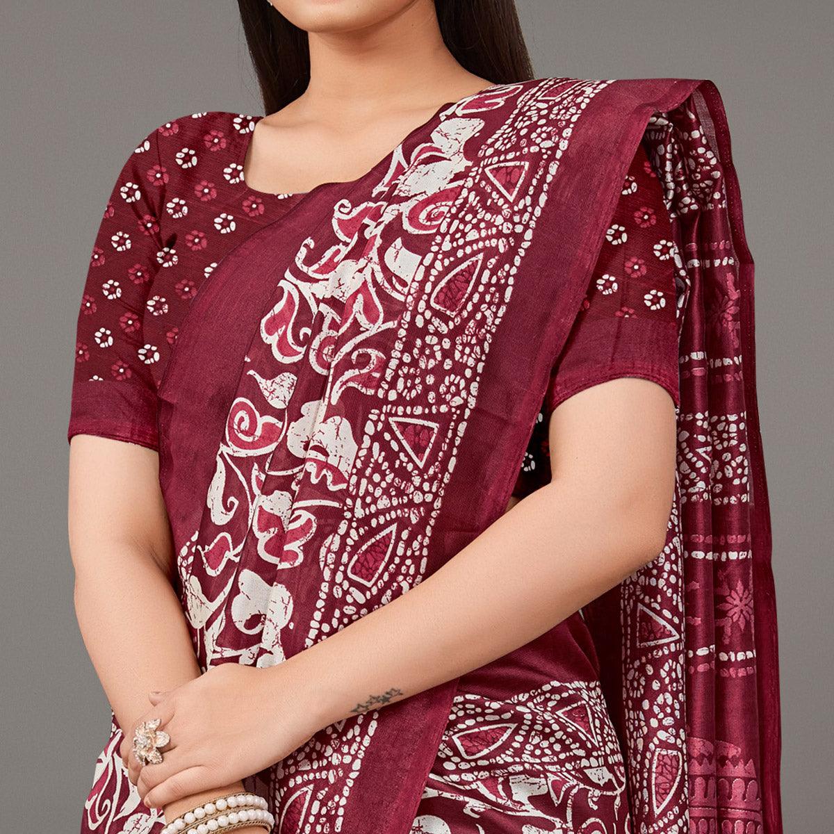 Maroon Casual Wear Floral Printed Art Silk Saree - Peachmode