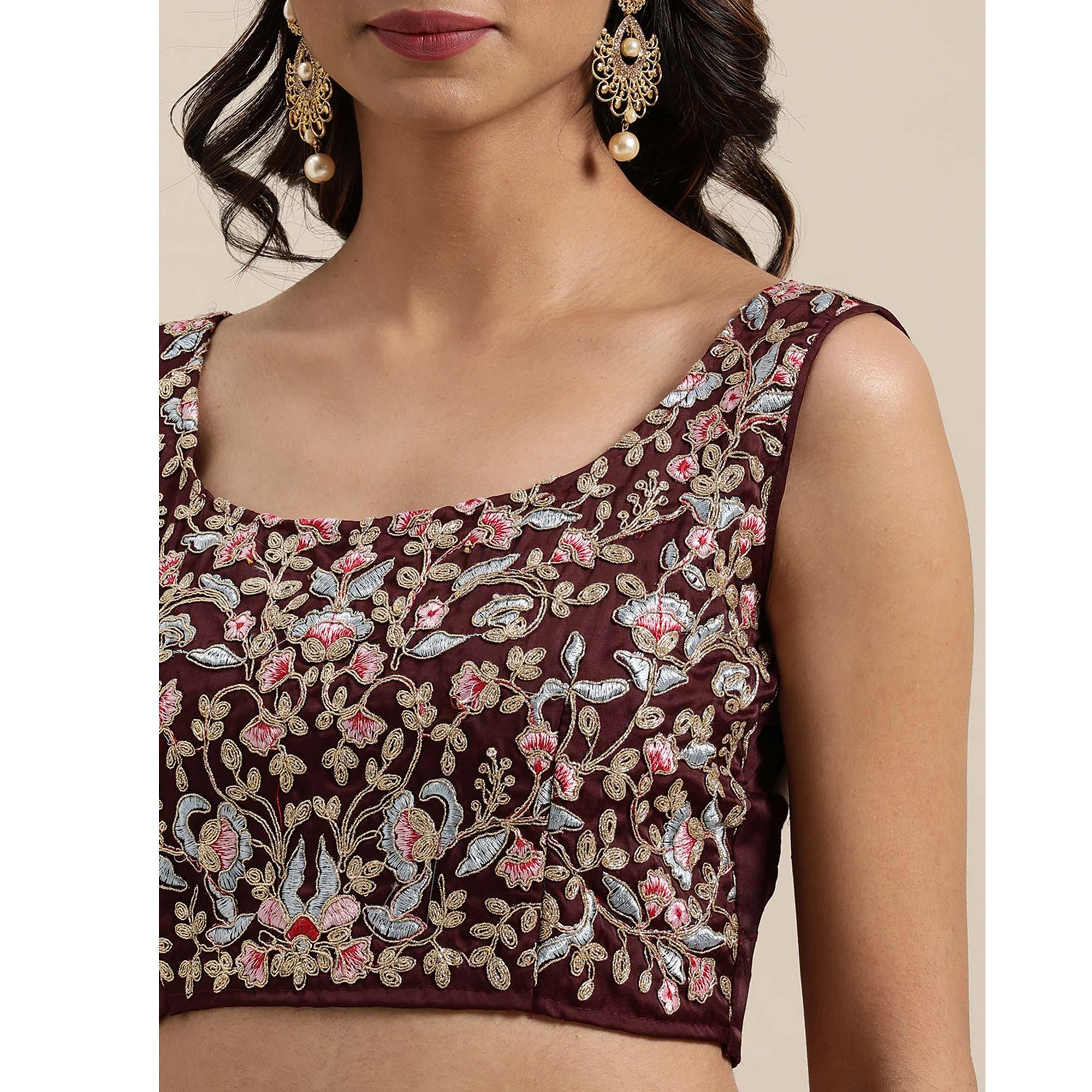 Maroon Casual Wear Floral Printed Silk Saree - Peachmode