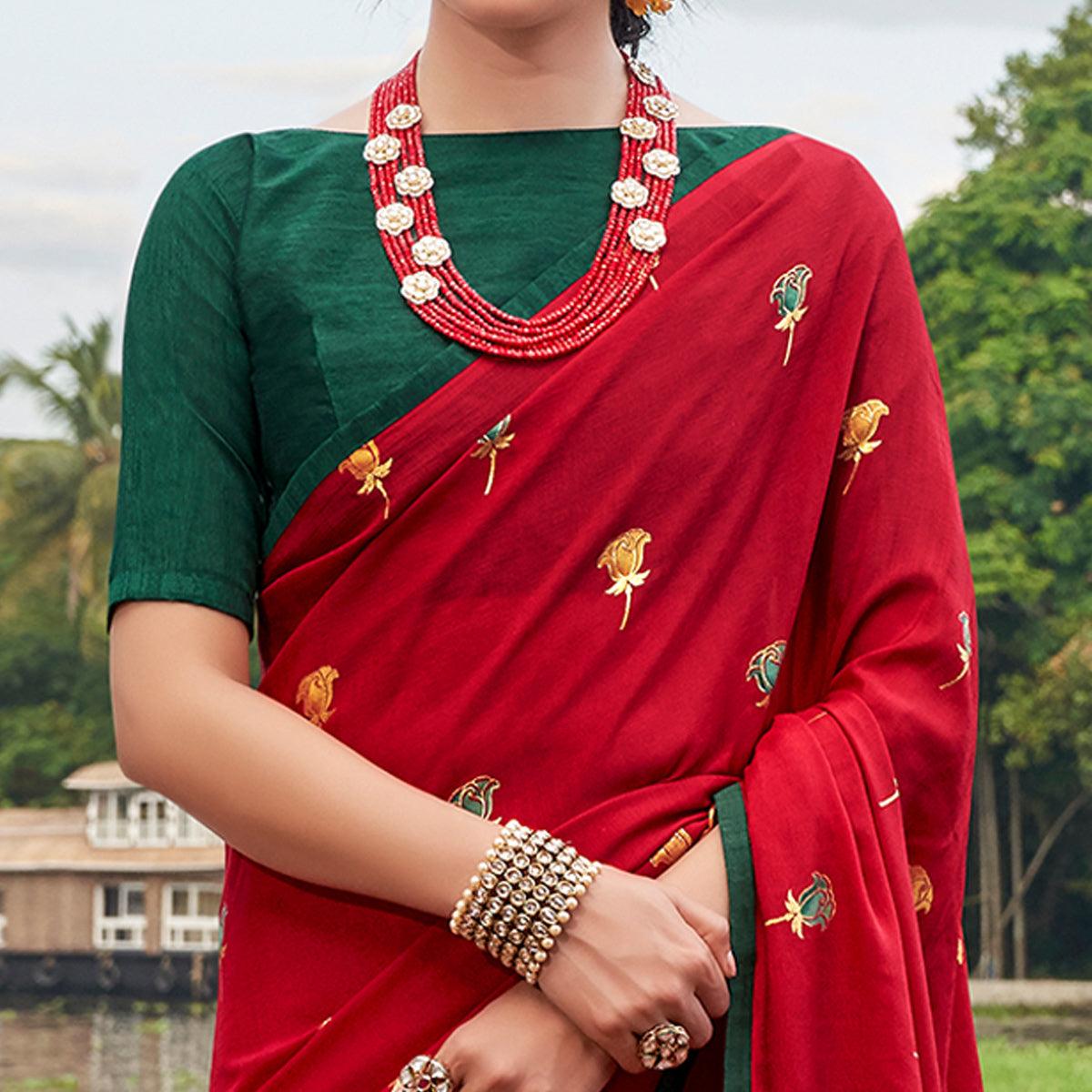 Maroon Casual Wear Foil Printed Chiffon Saree - Peachmode