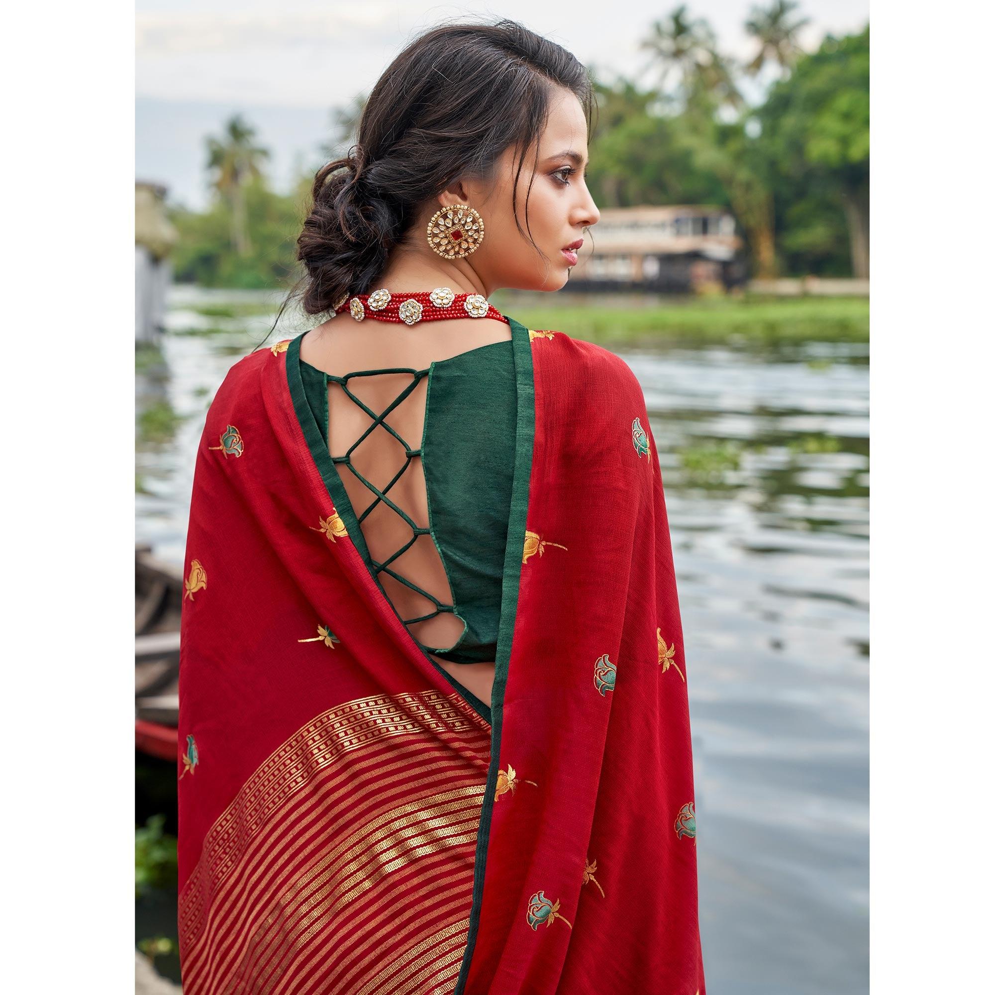 Maroon Casual Wear Foil Printed Chiffon Saree - Peachmode