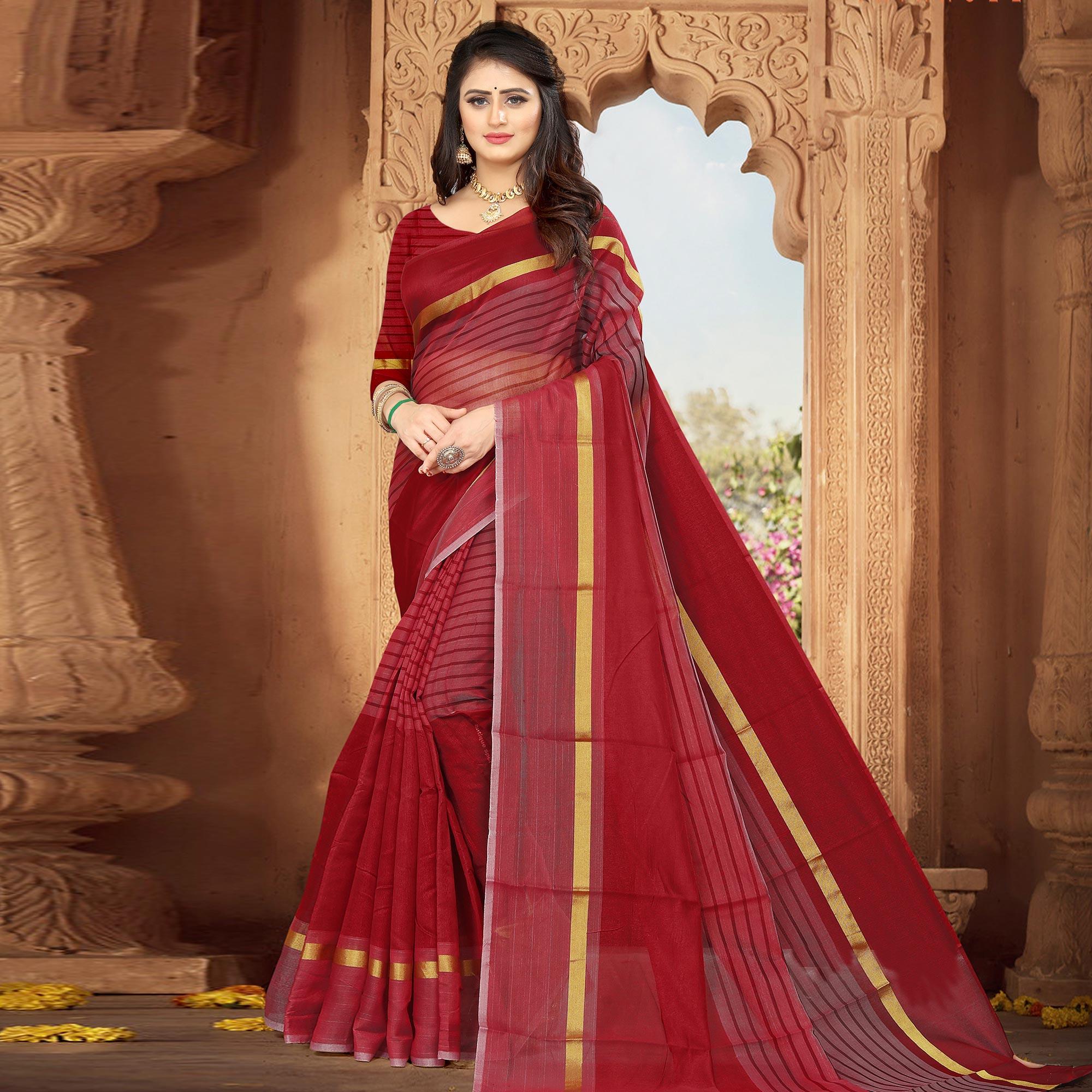 Maroon Casual Wear Printed Art Silk Saree - Peachmode