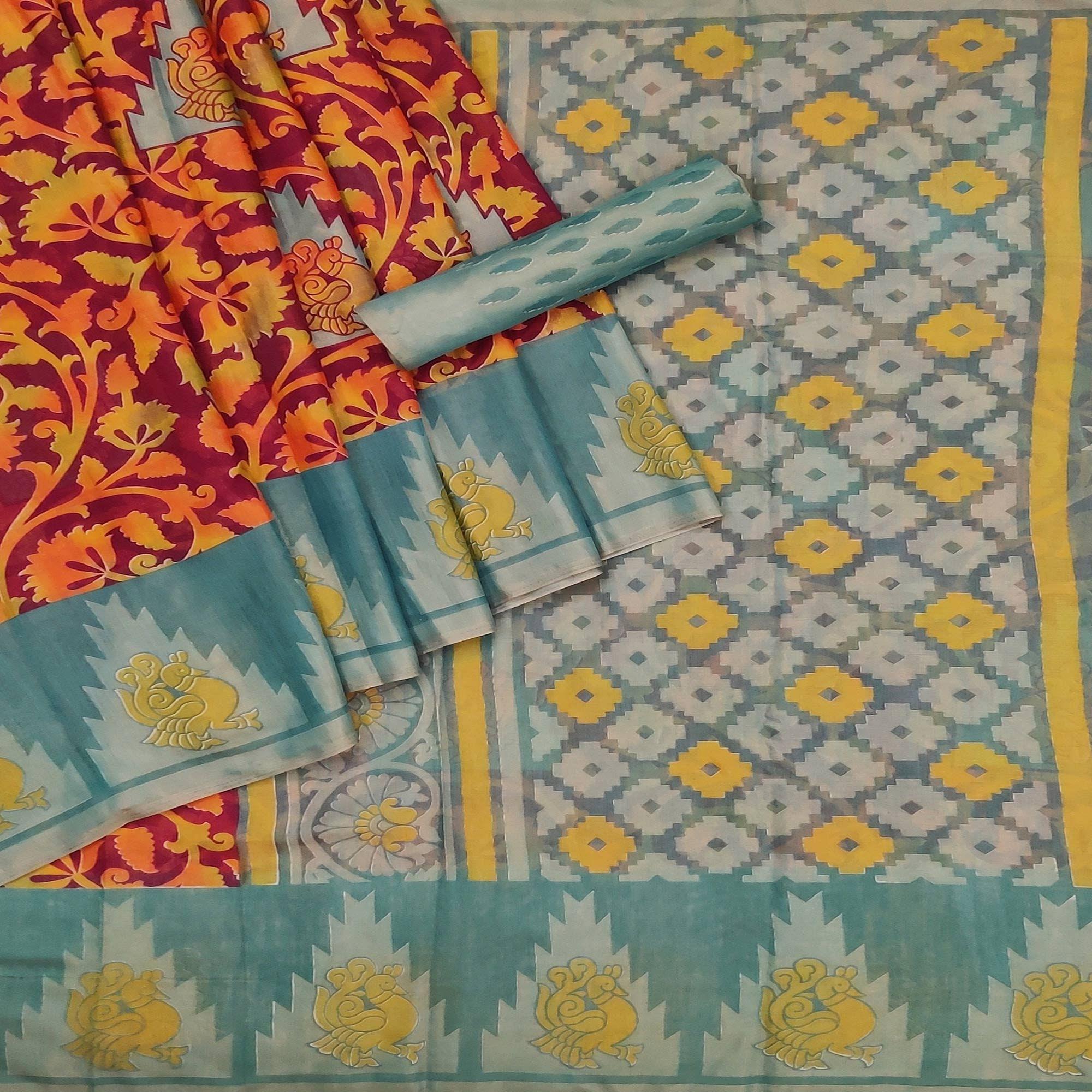 Maroon Casual Wear Printed Art Silk Saree - Peachmode