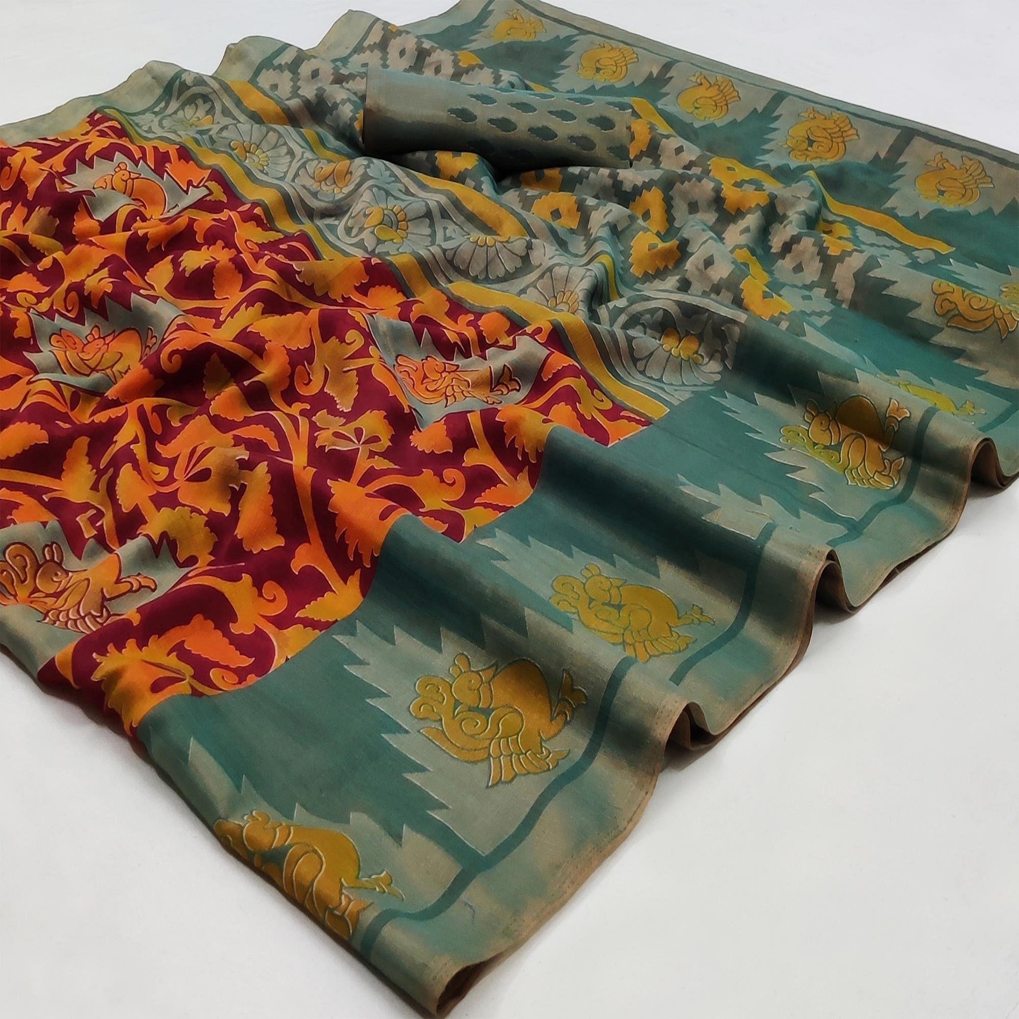 Maroon Casual Wear Printed Art Silk Saree - Peachmode