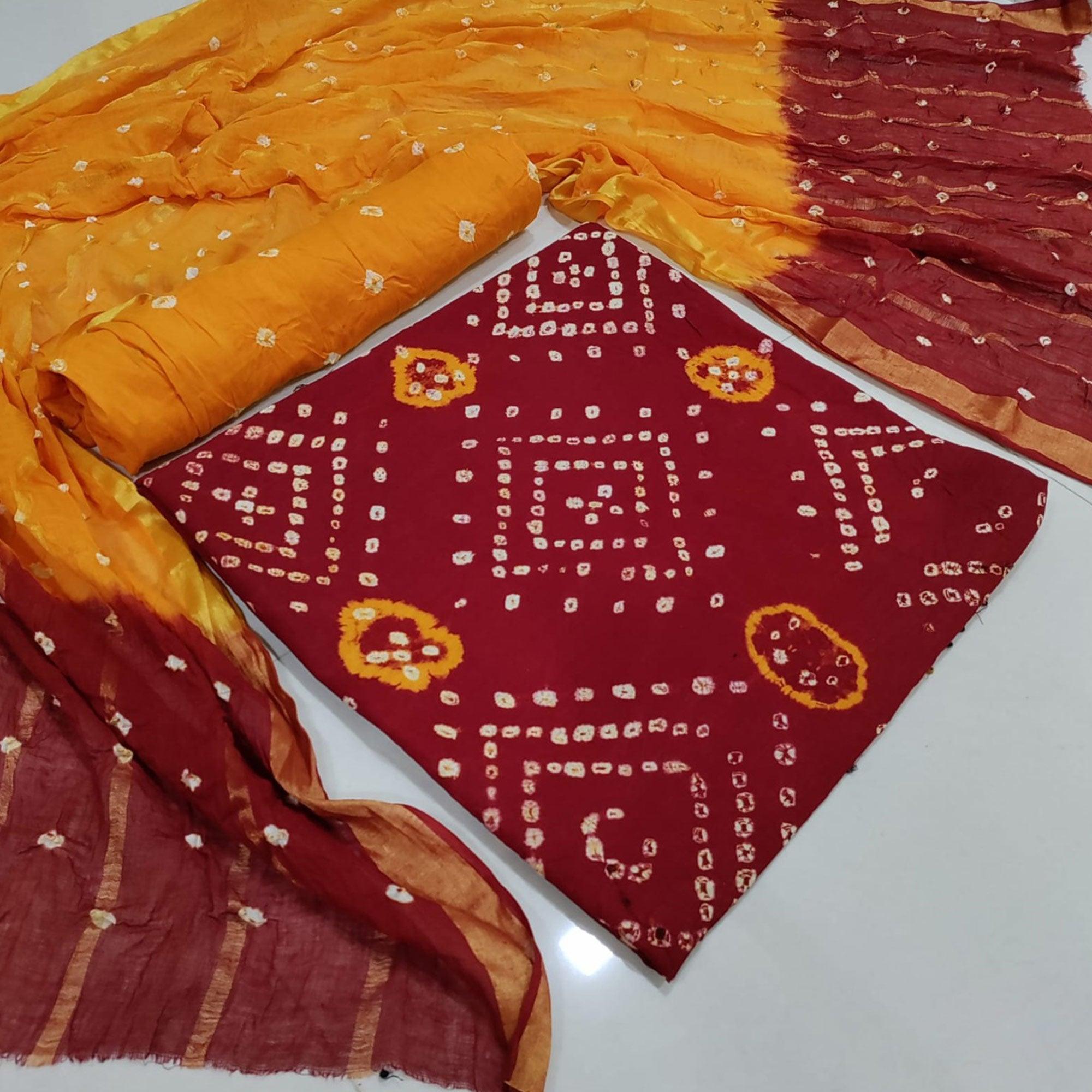 Maroon Casual Wear Printed Cotton Dress Material - Peachmode