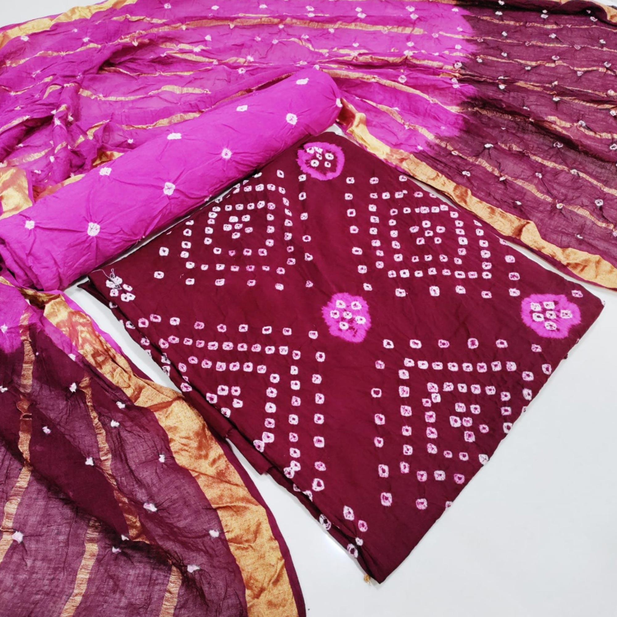 Maroon Casual Wear Printed Cotton Dress Material - Peachmode