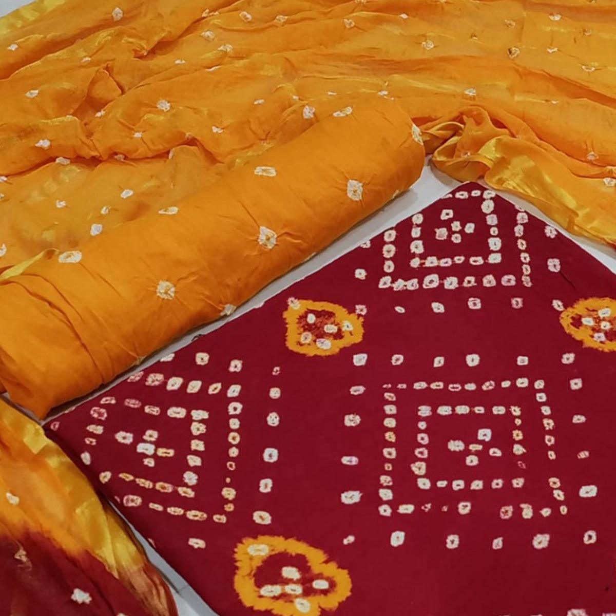 Maroon Casual Wear Printed Cotton Dress Material - Peachmode