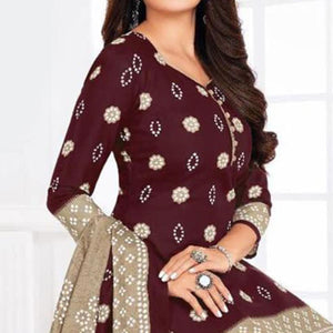 Maroon Casual Wear Printed Leon Patiala Dress Material - Peachmode