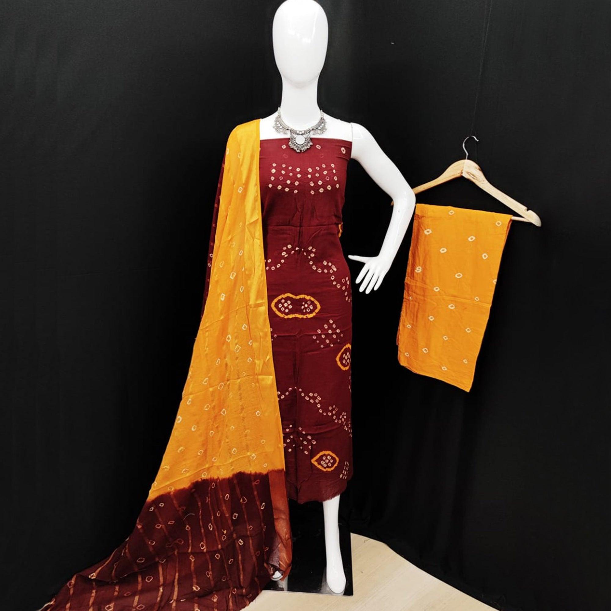 Maroon Casual Wear Printed Pure Cotton Dress Material - Peachmode
