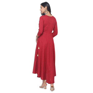 Maroon Casual Wear Printed Rayon Long Kurti - Peachmode