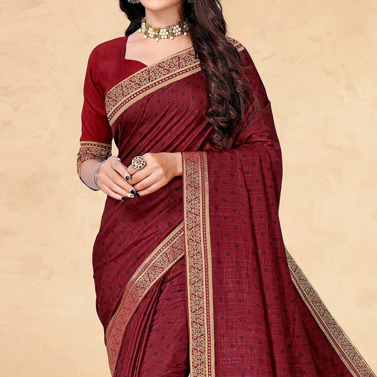 Maroon Casual Wear Printed Vichitra Silk Saree - Peachmode