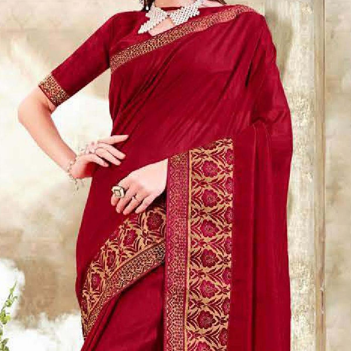 Maroon Casual Wear Solid Silk Saree With Fancy Border - Peachmode