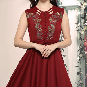 Maroon Designer Hand Embroidered Art Silk Gown - Peachmode
