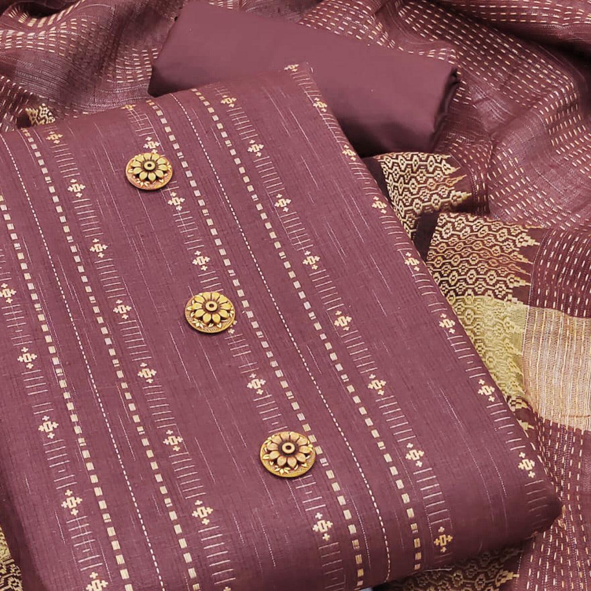 Maroon Embroidered Pure Cotton Dress Material - Peachmode