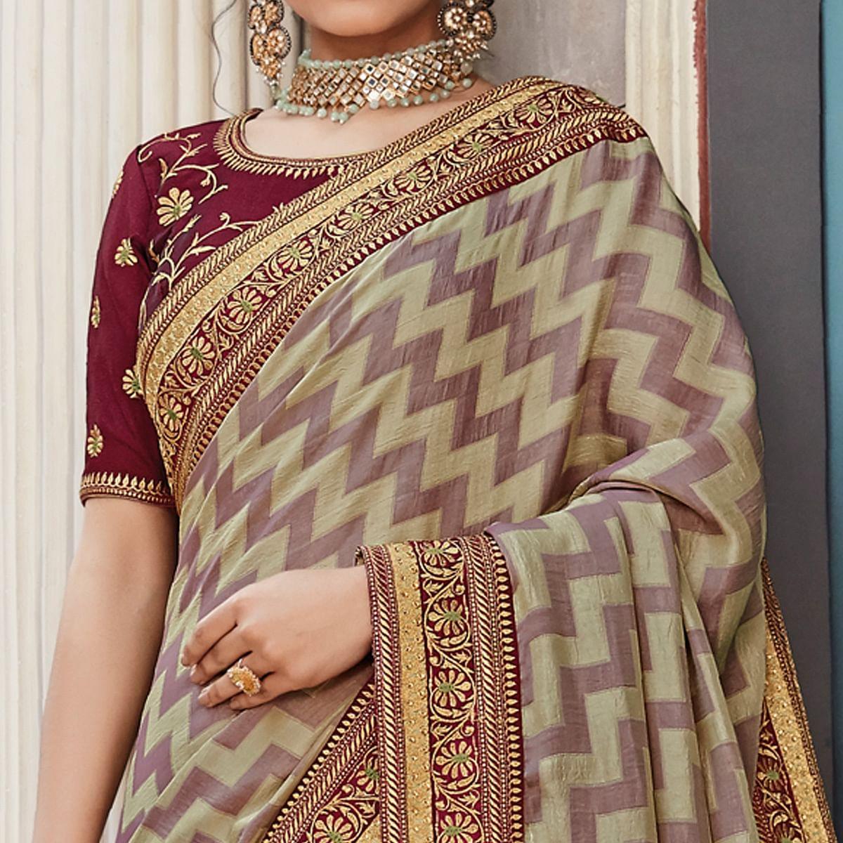 Maroon Festive Wear Embroidered Art Silk Saree - Peachmode