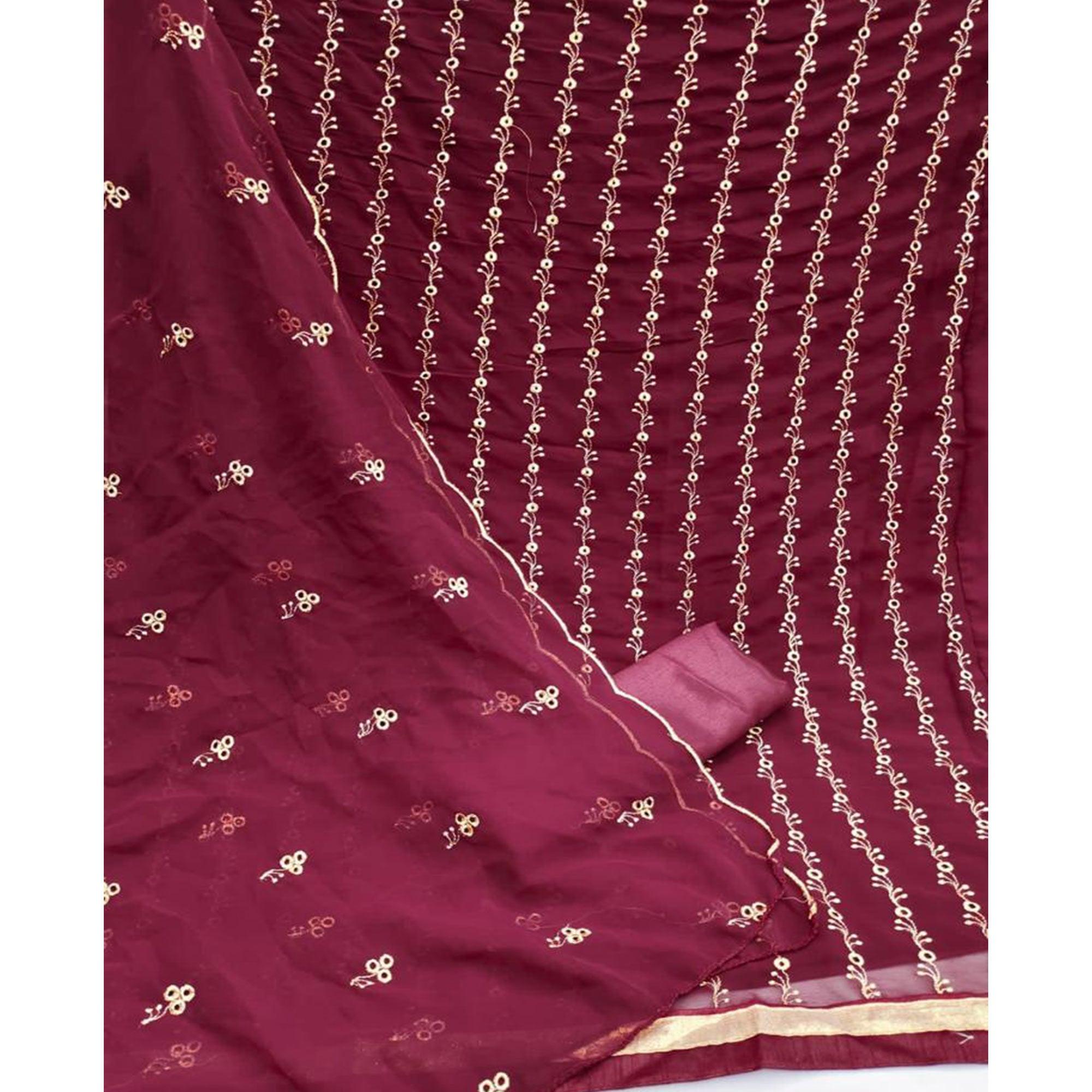 Maroon Festive Wear Embroidered Georgette Dress Material - Peachmode